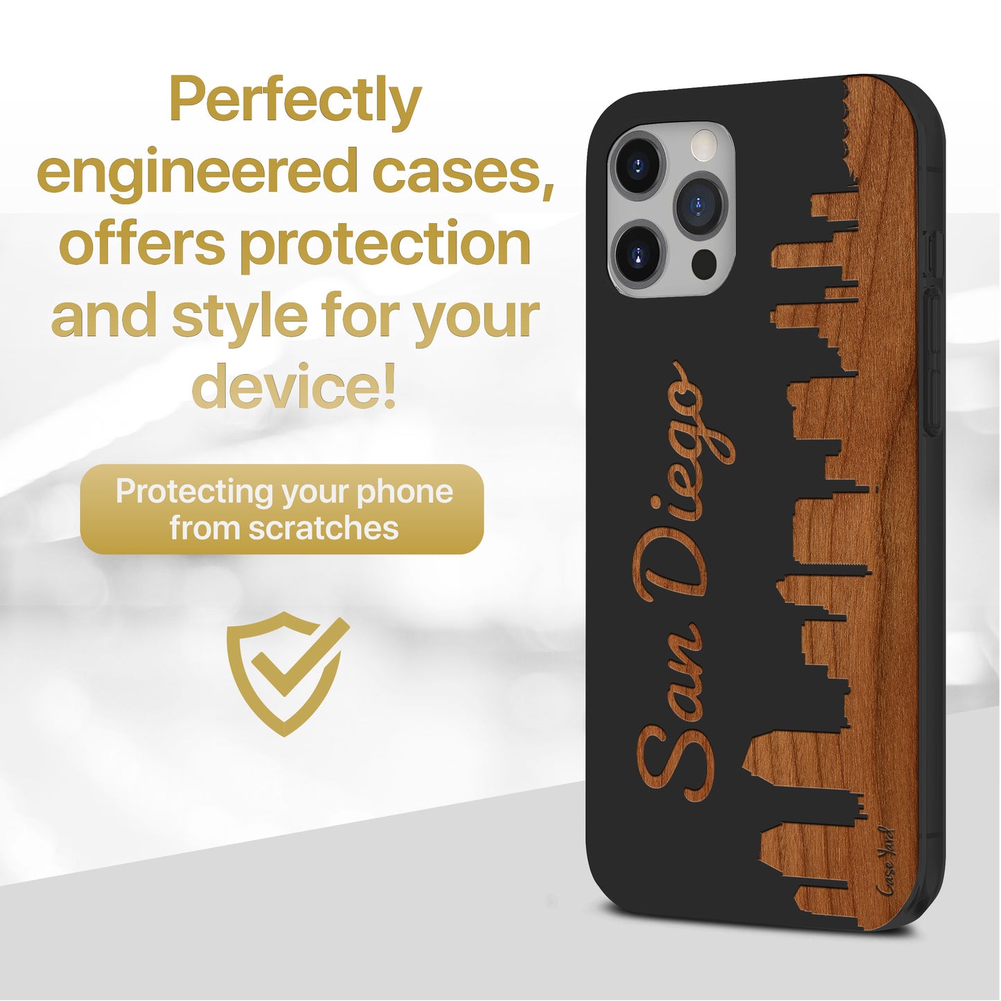 San Diego Skyline Wooden Laser Engraved Phone Case