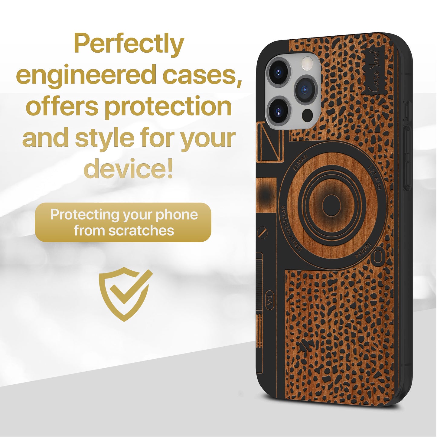 Wooden Cell Phone Case Cover, Laser Engraved case for iPhone & Samsung phone Camera Design