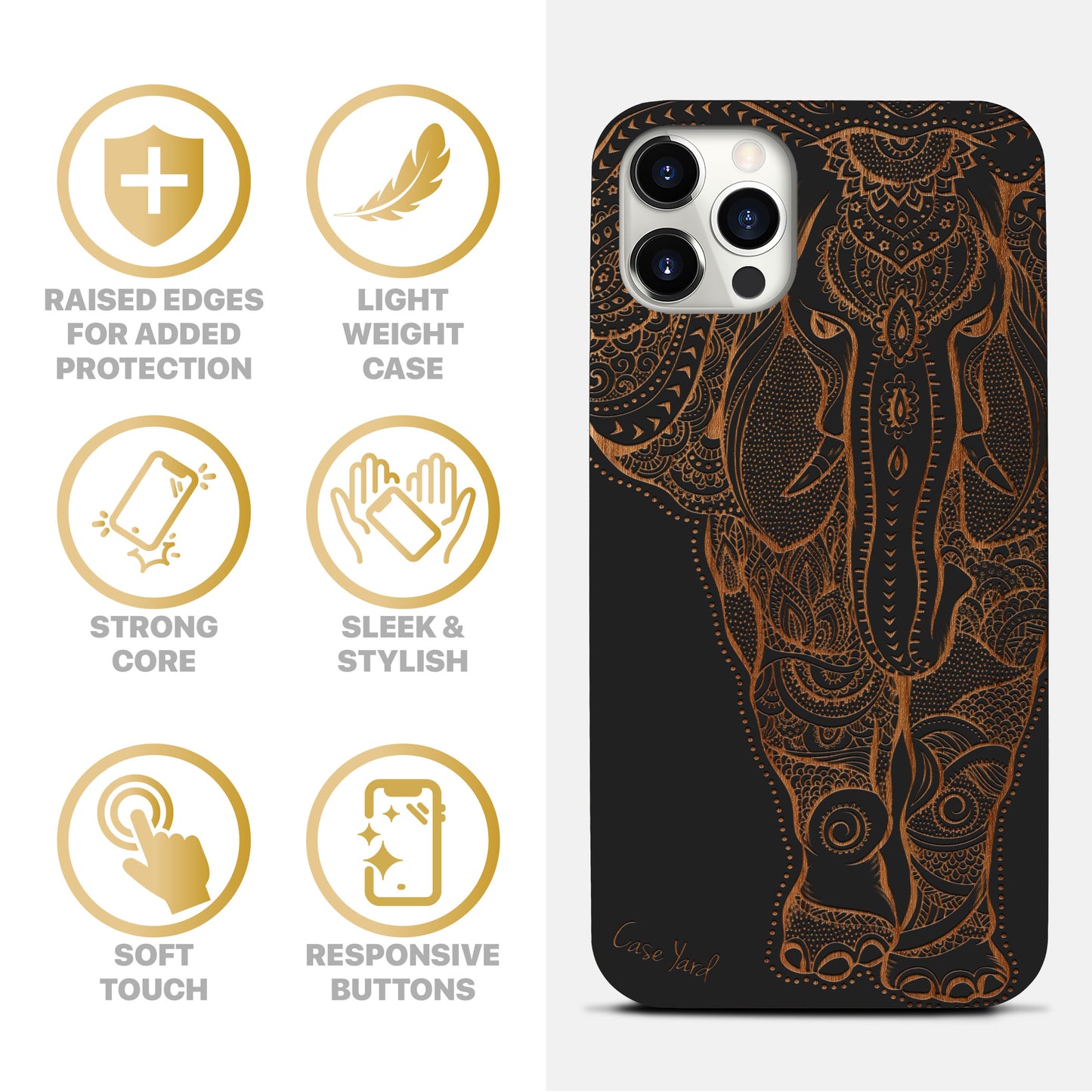 Wooden Cell Phone Case Cover, Laser Engraved case for iPhone & Samsung phone Indian Elephant Big Design