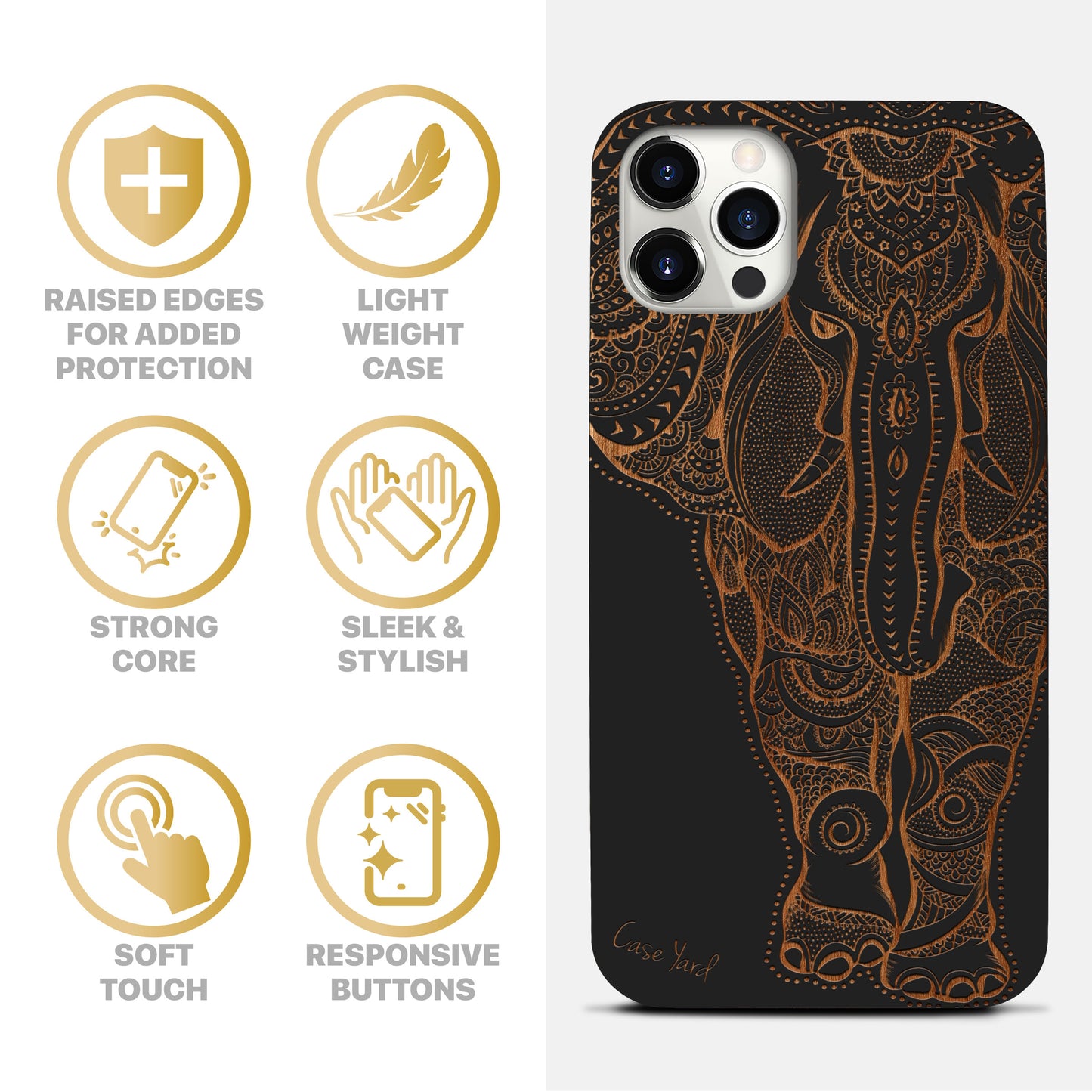 Indian Elephant Big Wooden Laser Engraved Phone Case for iPhone