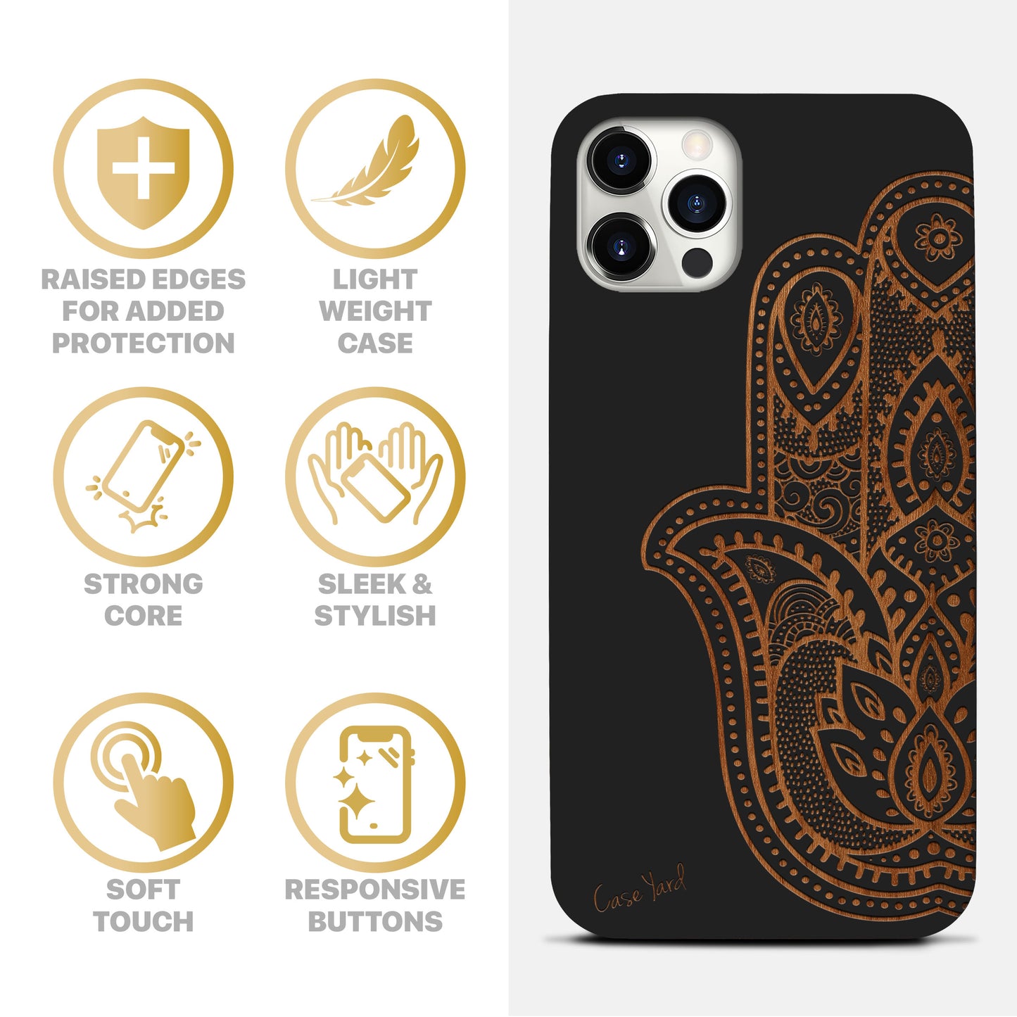 Half Hamsa Hand Wood Wooden Laser Engraved Phone Case for iPhone