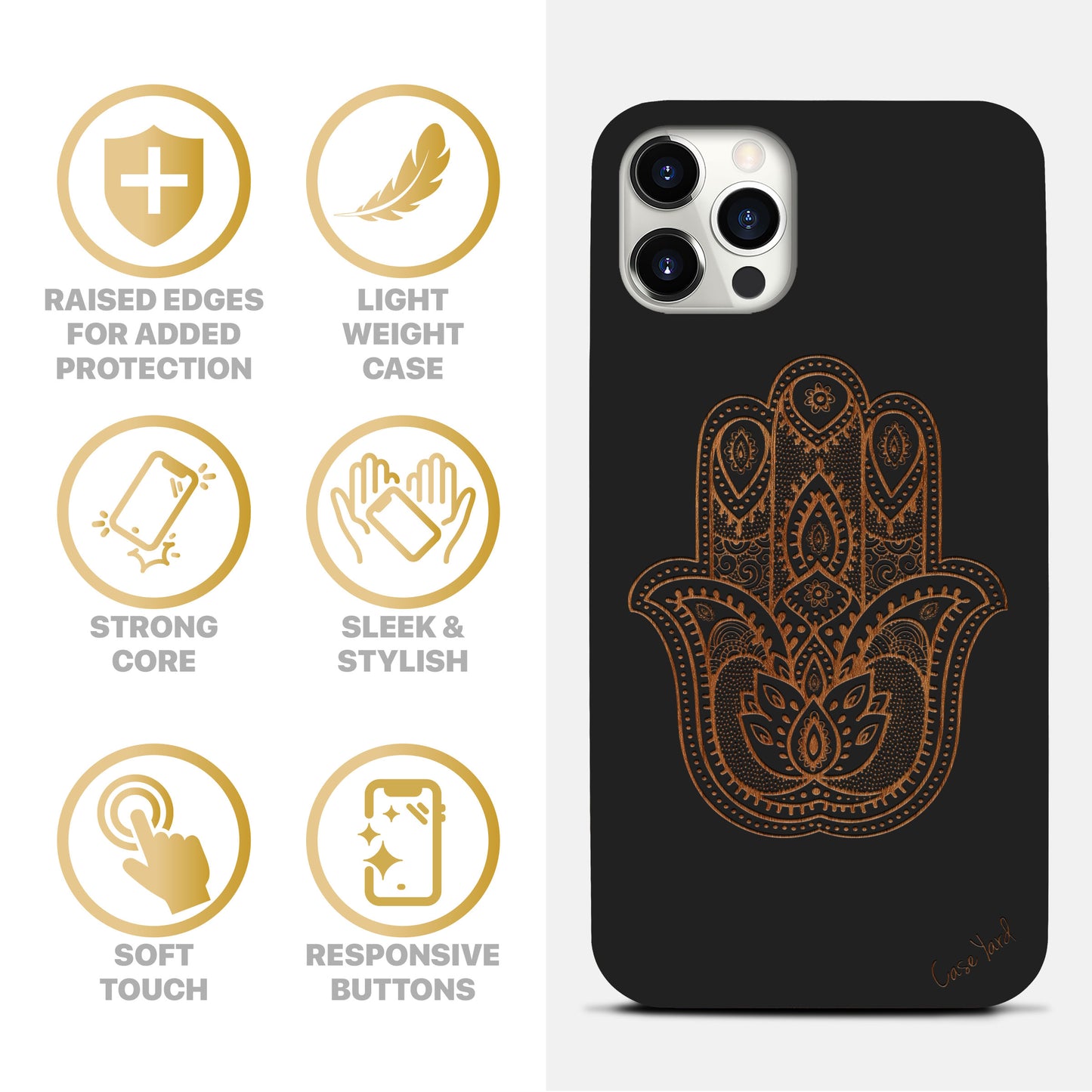 Wooden Cell Phone Case Cover, Laser Engraved case for iPhone & Samsung phone Hamsa Hand Design