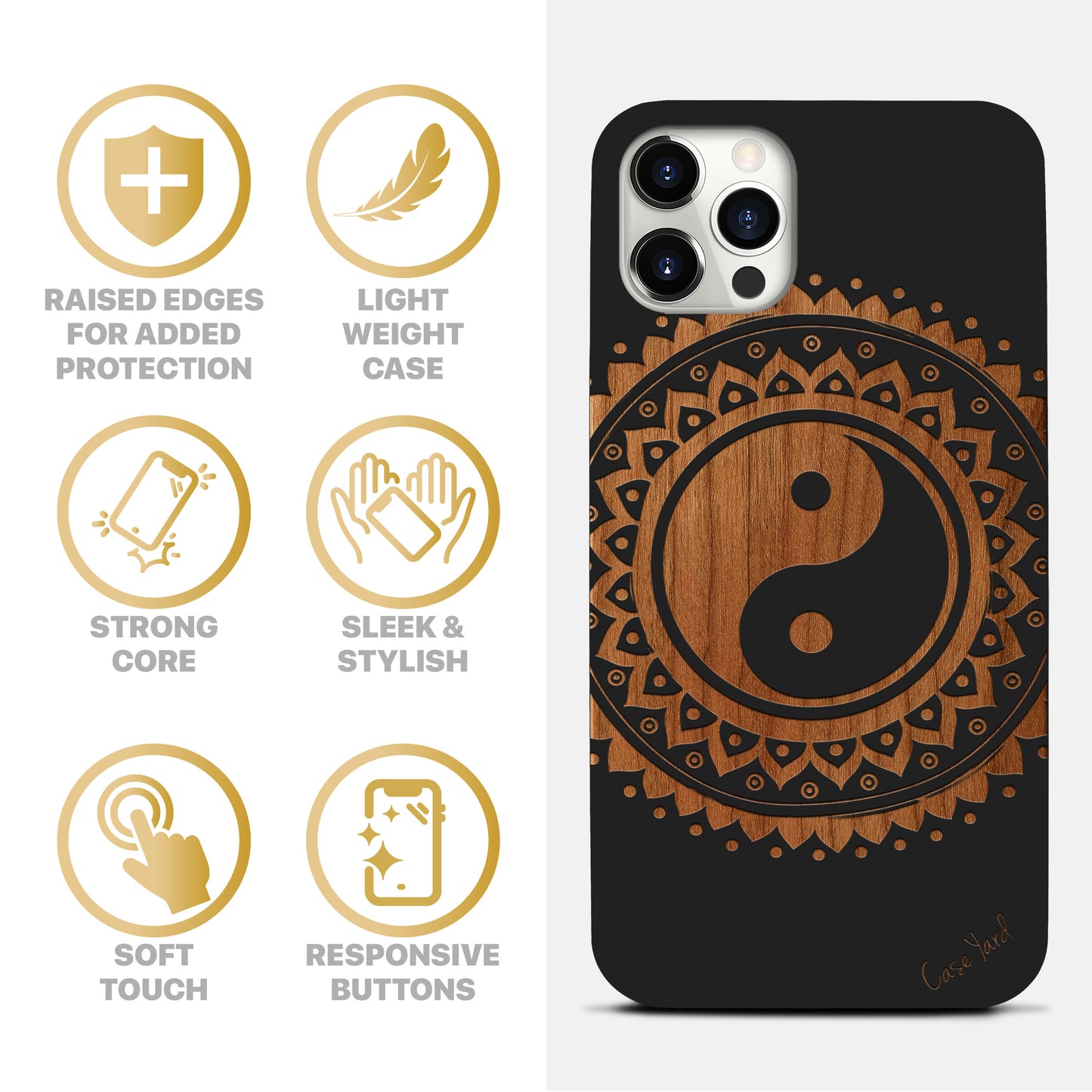 Wooden Cell Phone Case Cover, Laser Engraved case for iPhone & Samsung phone YingYang Mandala Design