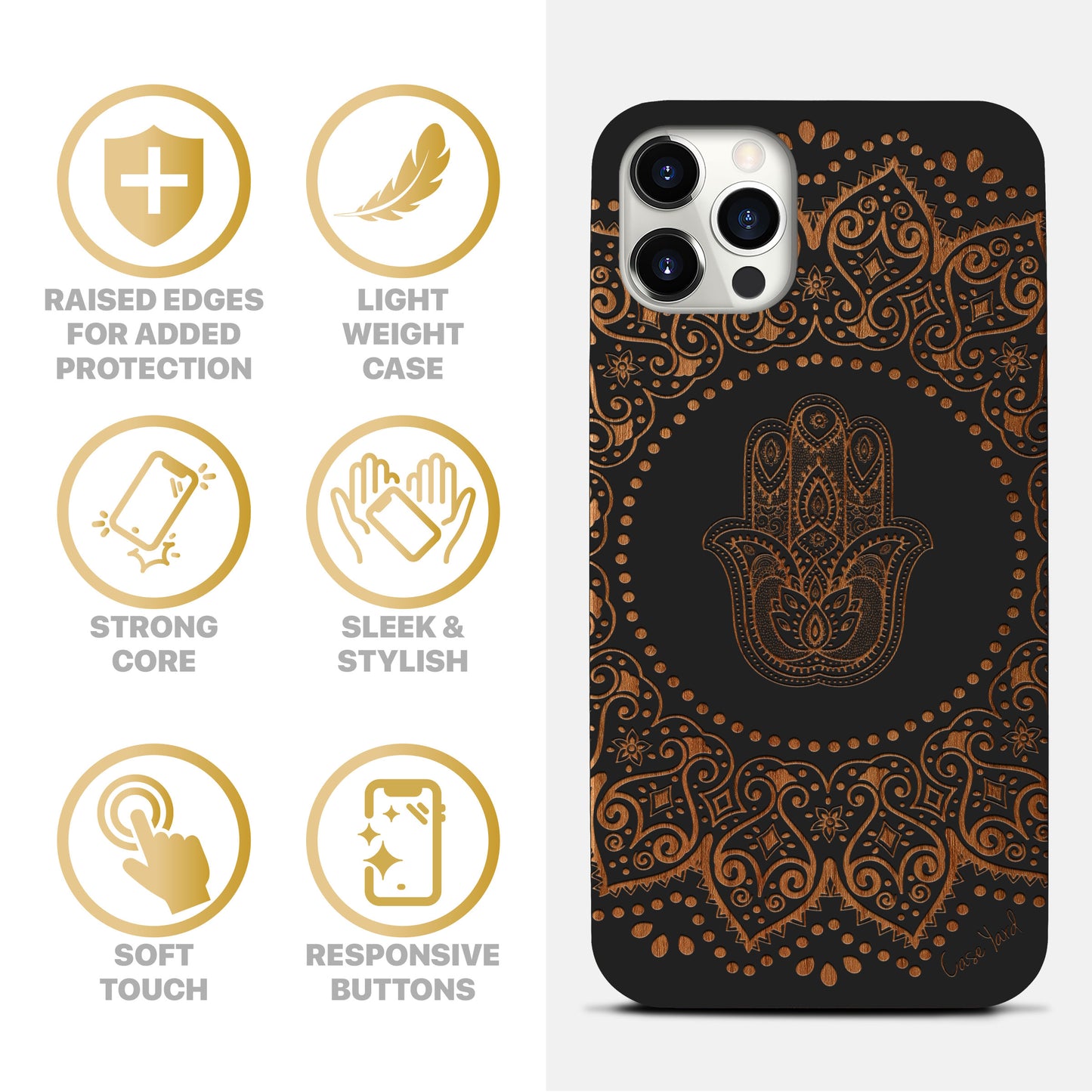 Hamsa Hand Mandala Wooden Laser Engraved Phone Case for iPhone