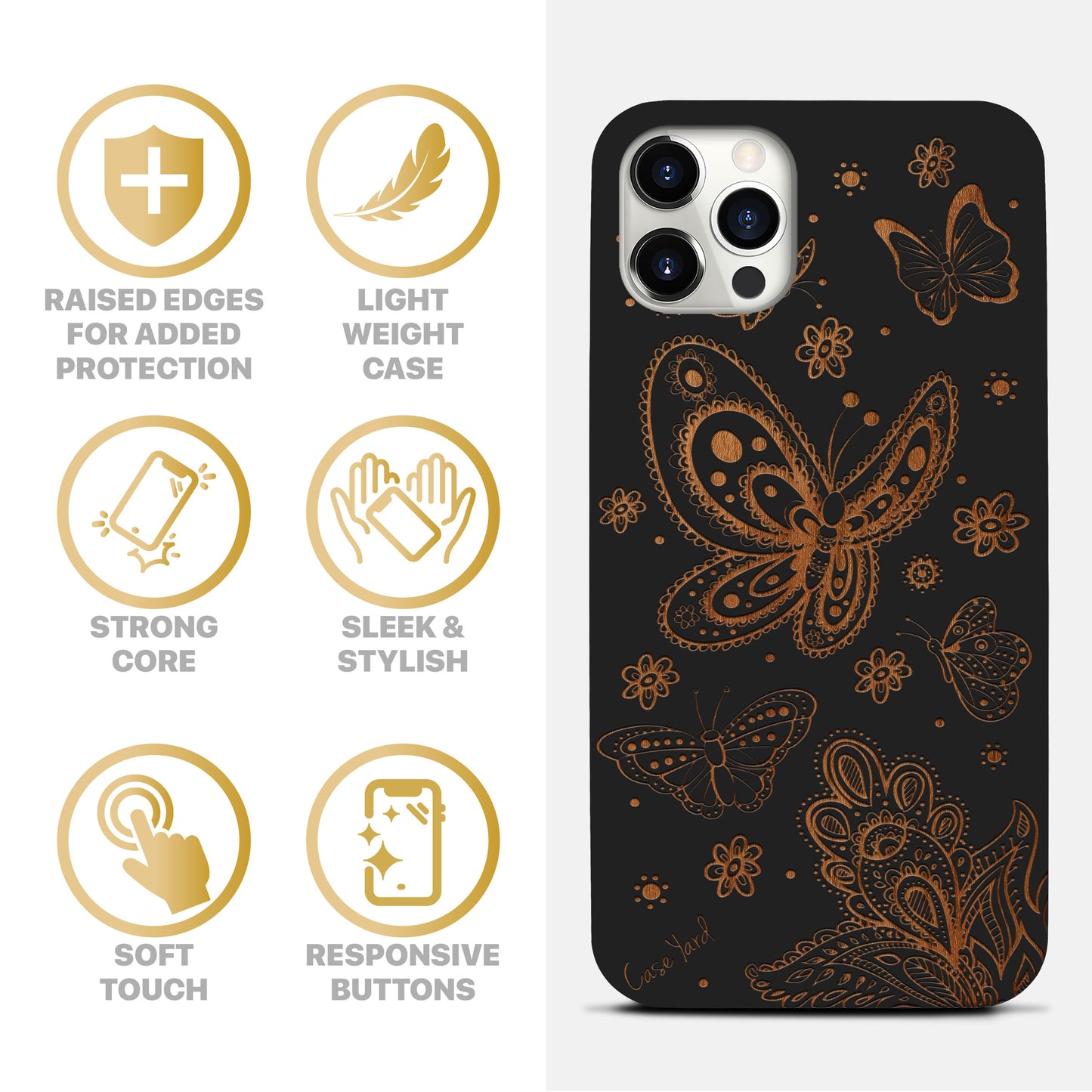 Wooden Cell Phone Case Cover, Laser Engraved case for iPhone & Samsung phone Butterflies Design