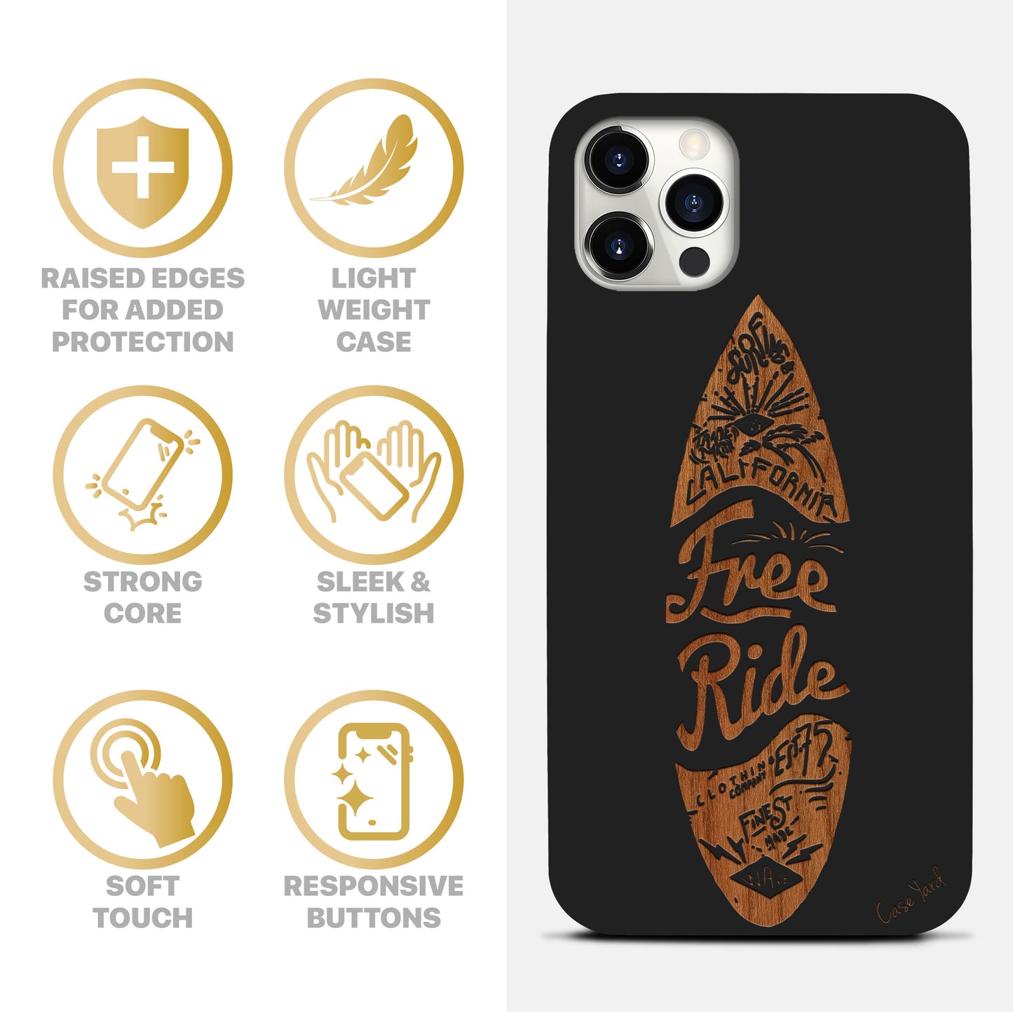 Wooden Cell Phone Case Cover, Laser Engraved case for iPhone & Samsung phone Surf Design