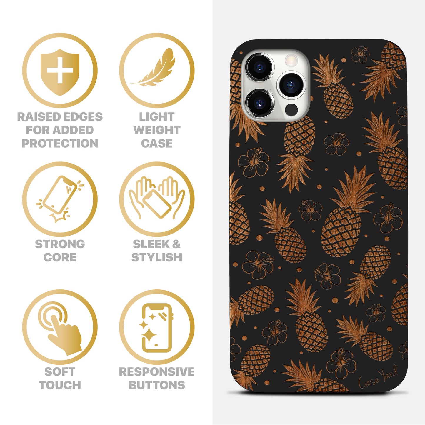 Pineapple Pattern Wooden Laser Engraved Phone Case for iPhone