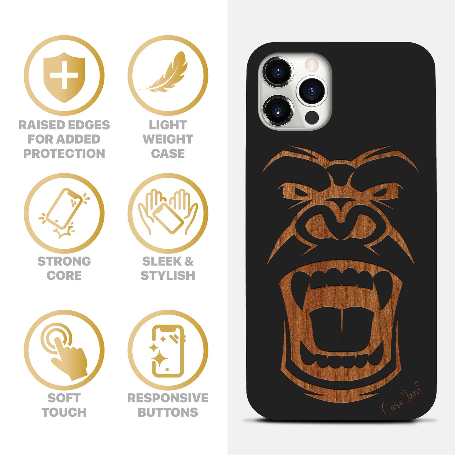 Gorilla Wooden Laser Engraved Phone Case for iPhone