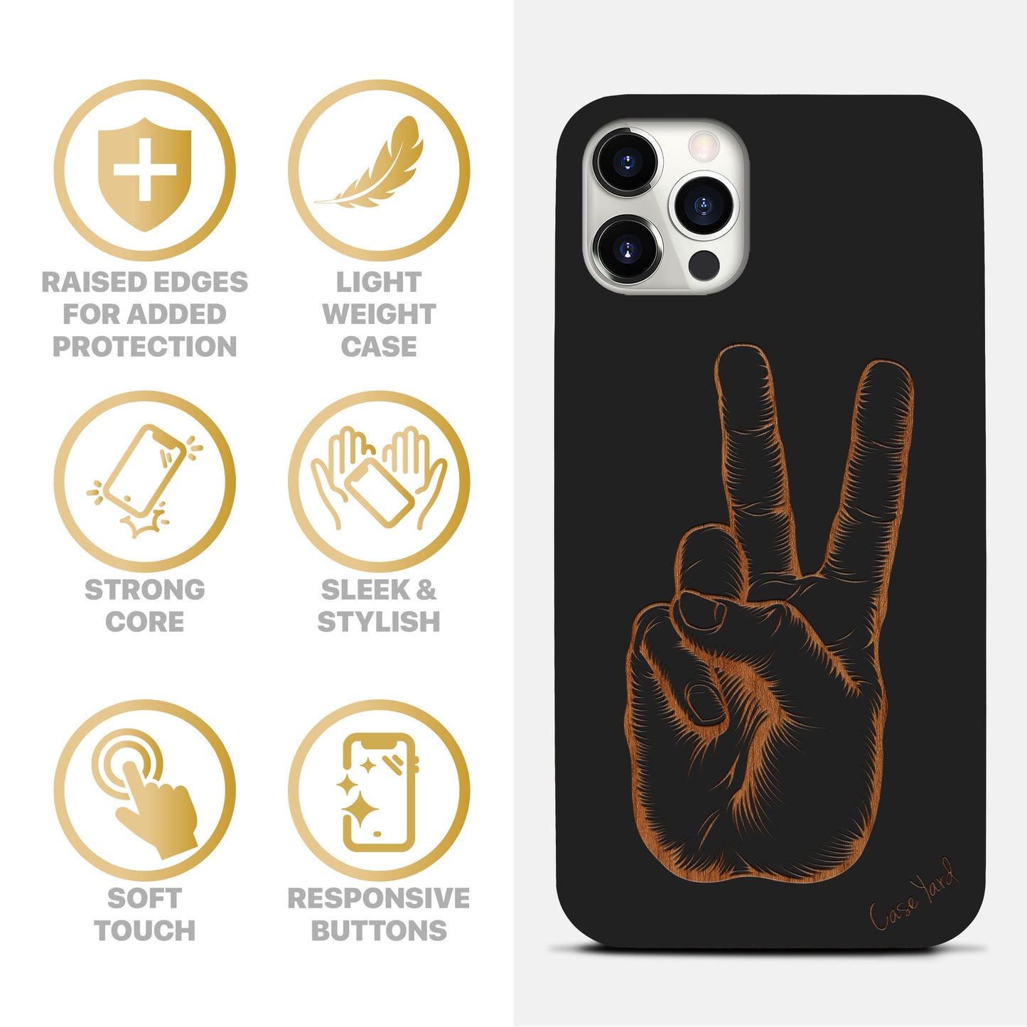 Peace Hand Sign Wooden Laser Engraved Phone Case for iPhone