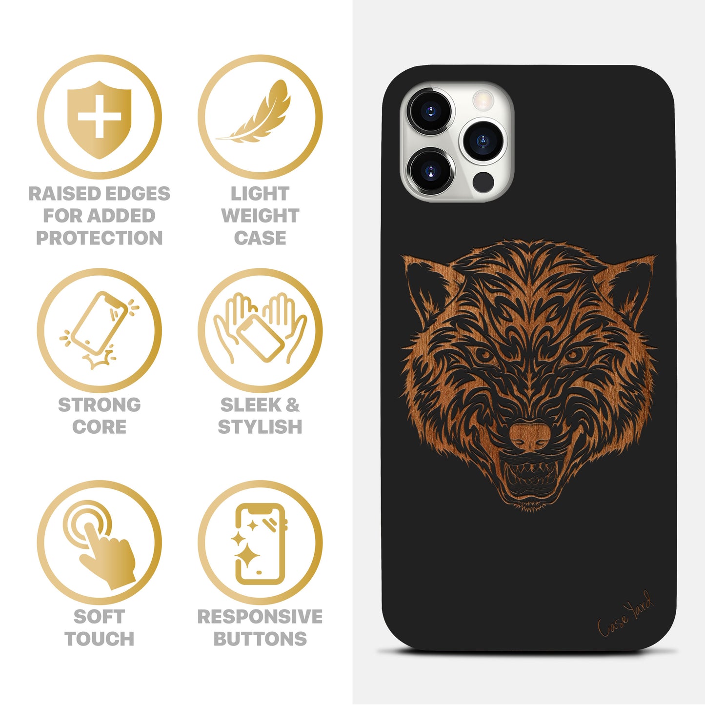 Wolf Wooden Laser Engraved Phone Case for iPhone