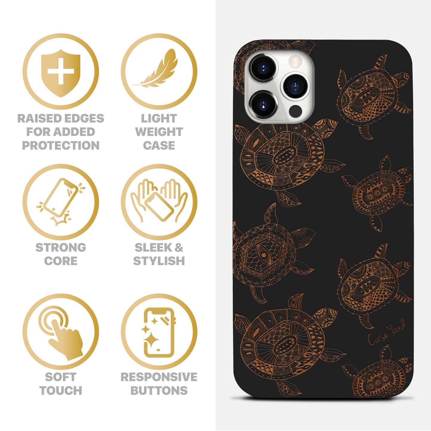 Turtles Pattern Wooden Laser Engraved Phone Case for iPhone