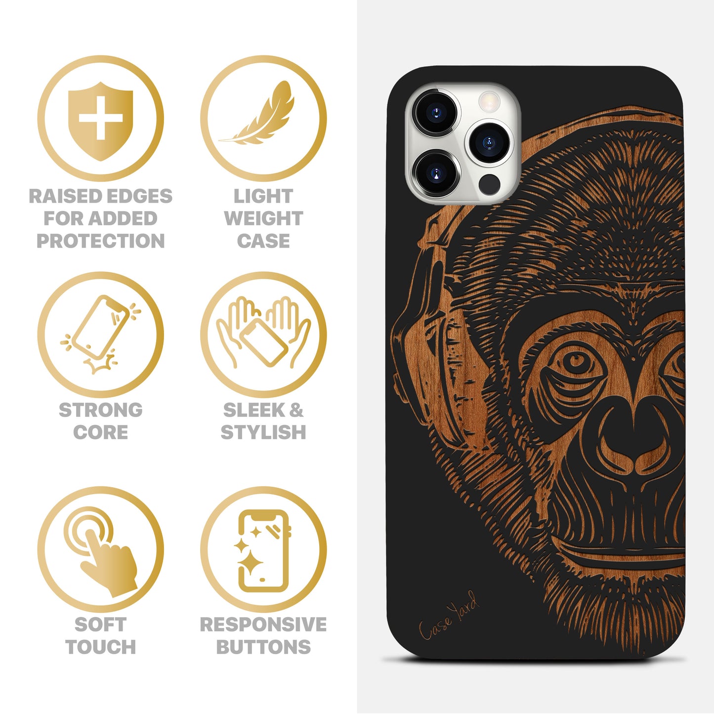 Headphone Monkey Wooden Laser Engraved Phone Case for iPhone