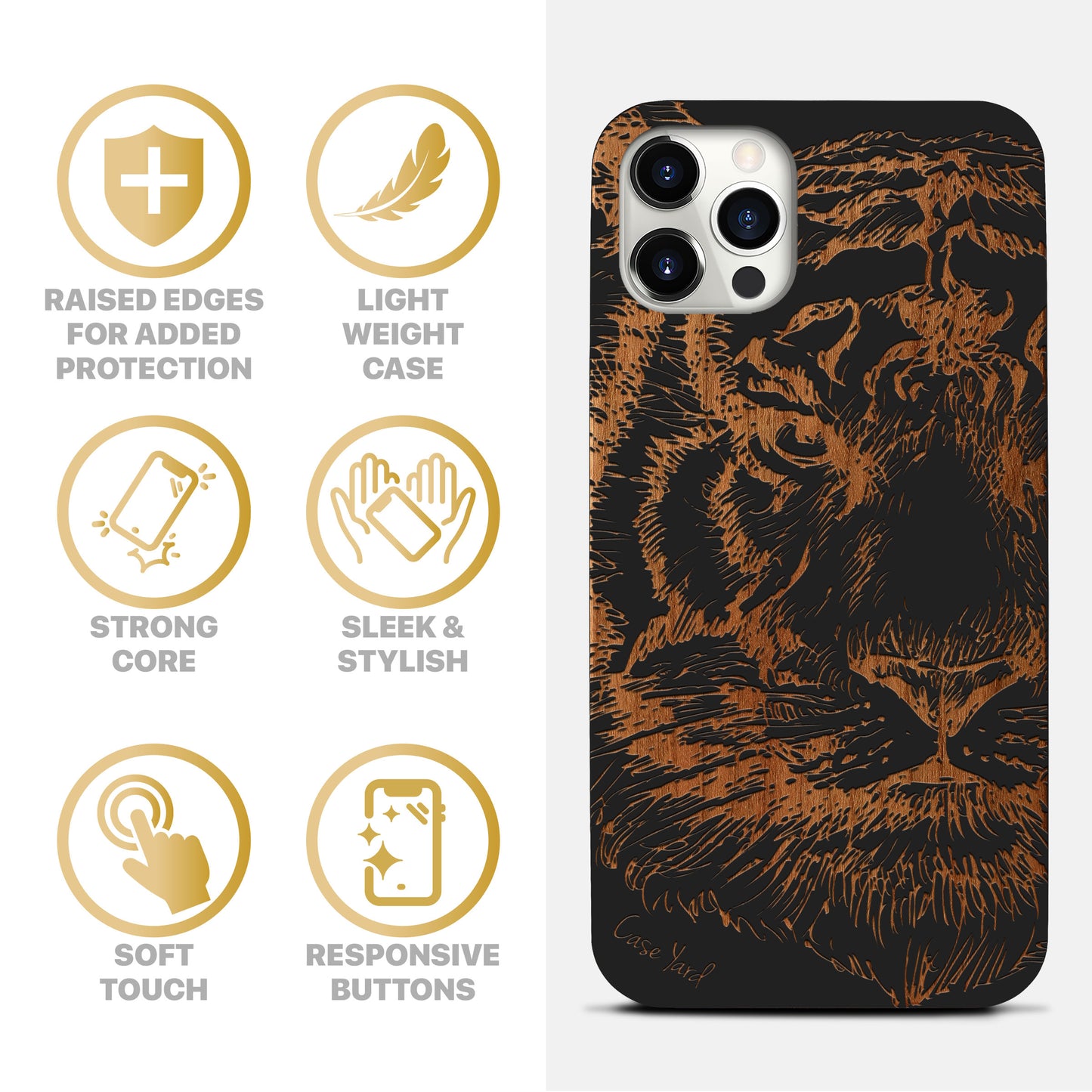 Tiger Sketch Wooden Laser Engraved Phone Case for iPhone