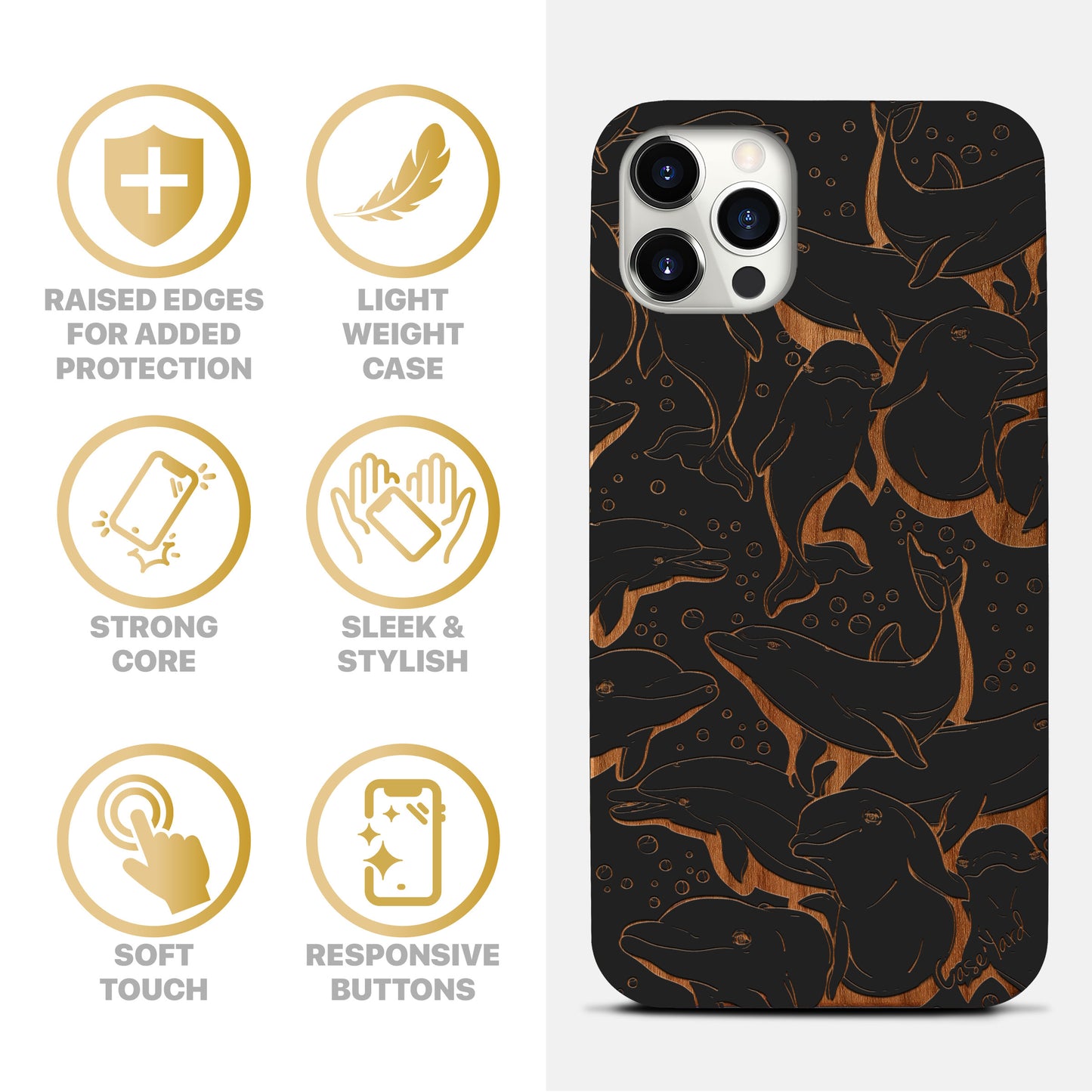 Dolphins Wooden Laser Engraved Phone Case for iPhone & Samsung Phones