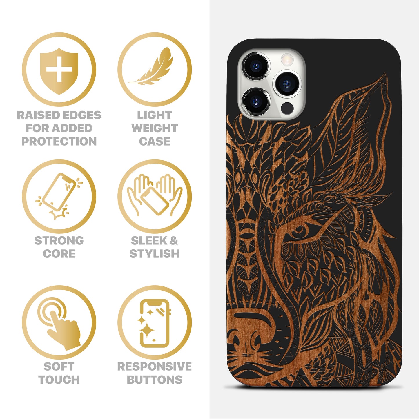 Wooden Cell Phone Case Cover, Laser Engraved case for iPhone & Samsung phone Wolf Face 2 Design