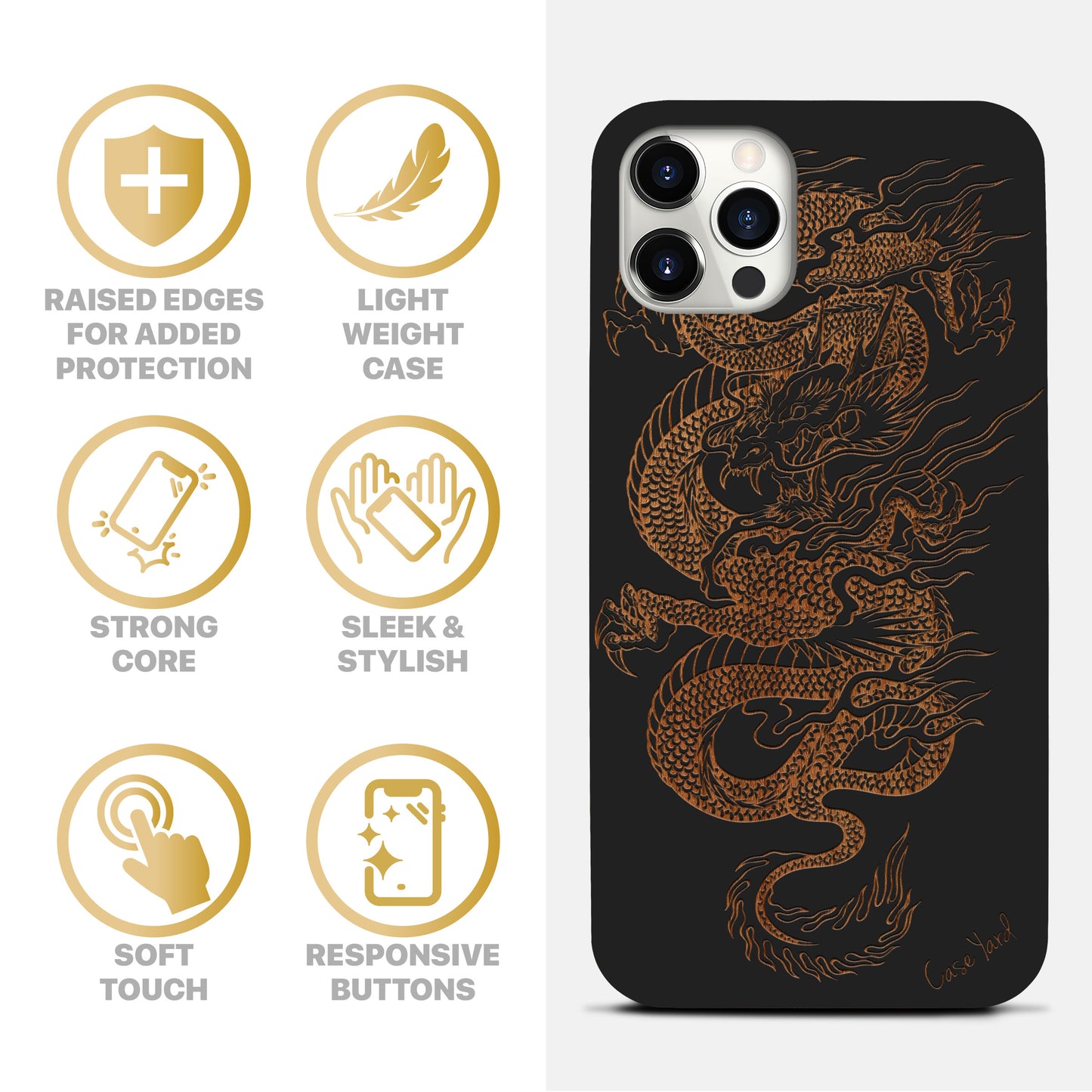 Wooden Cell Phone Case Cover, Laser Engraved case for iPhone & Samsung phone Dragon Design