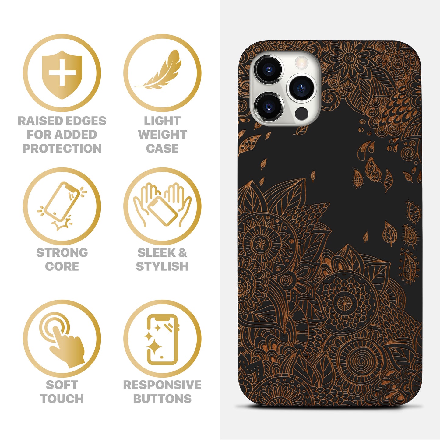 Wooden Cell Phone Case Cover, Laser Engraved case for iPhone & Samsung phone Wind Flowers Wood Design