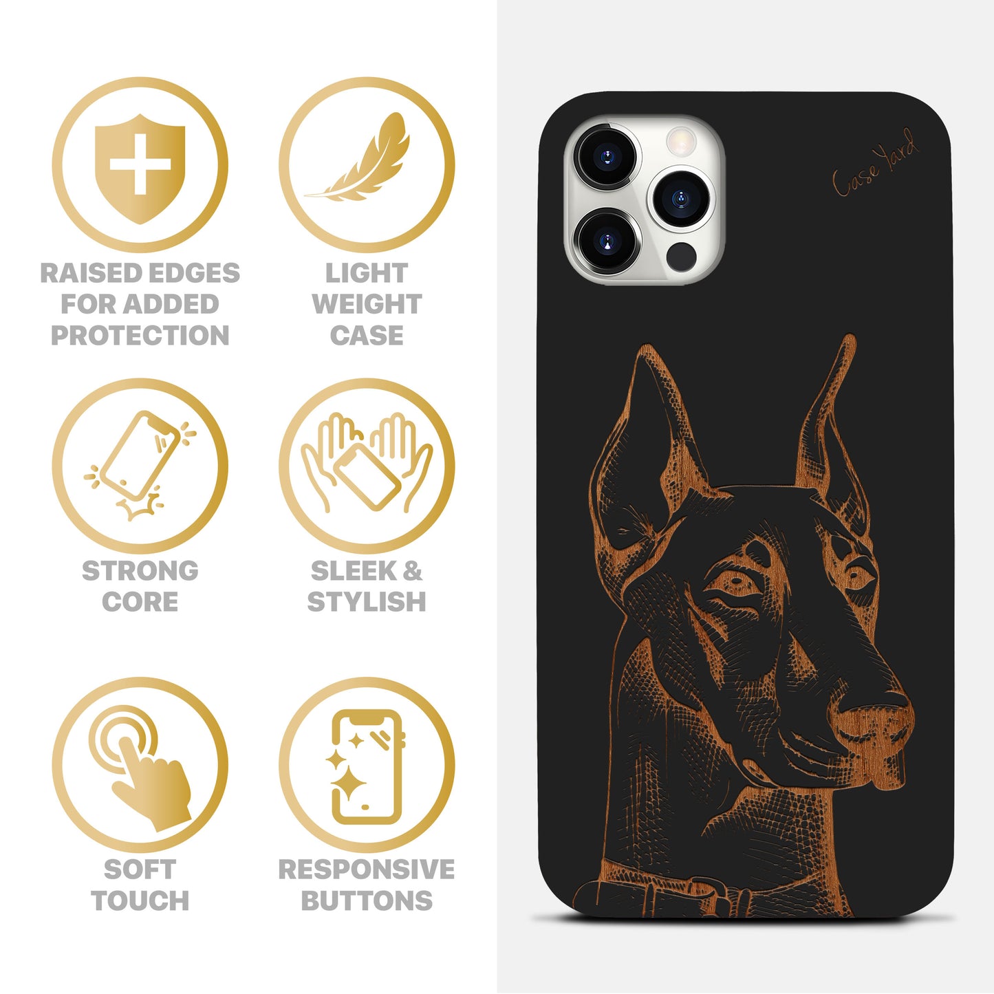 Doberman Wooden Laser Engraved Phone Case
