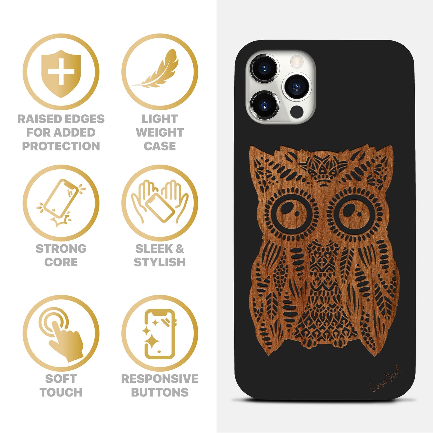 Wooden Cell Phone Case Cover, Laser Engraved case for iPhone & Samsung phone Great Owl Design