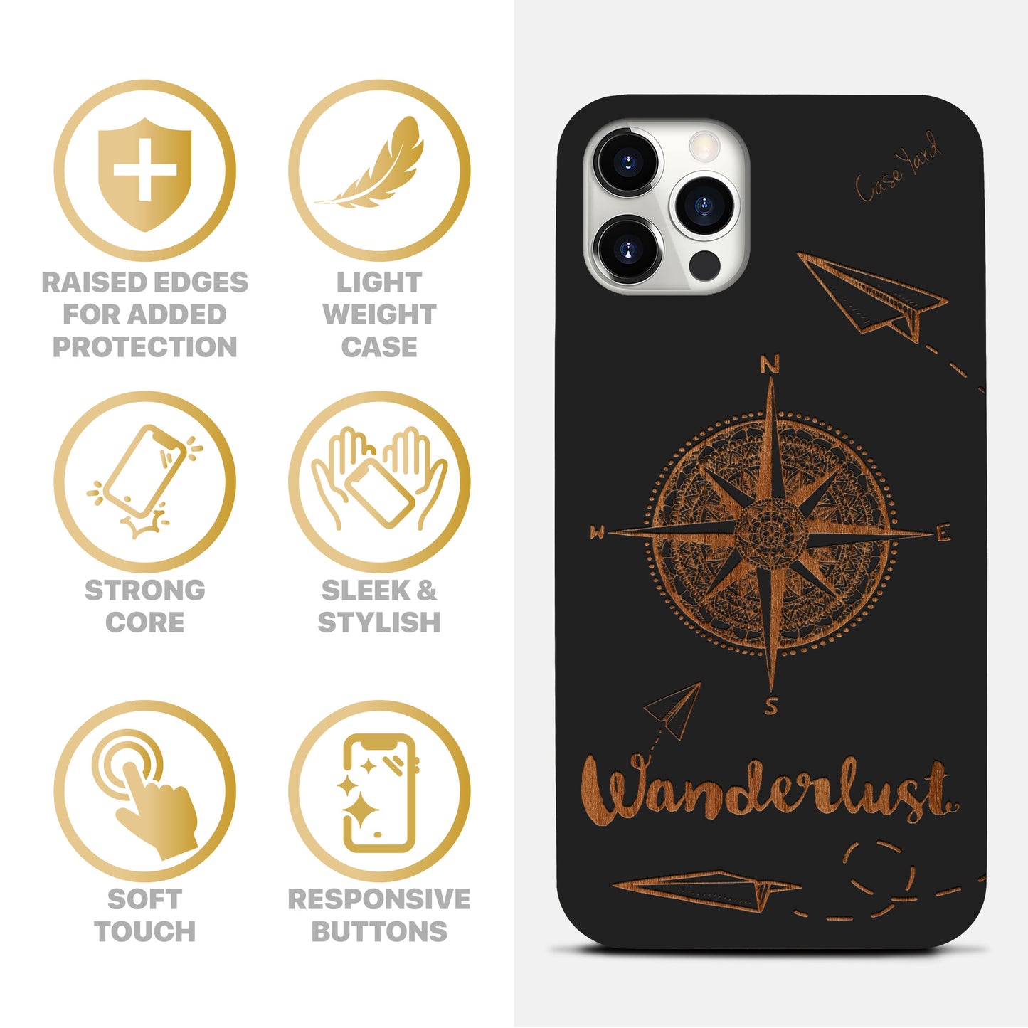 Wooden Cell Phone Case Cover, Laser Engraved case for iPhone & Samsung phone Wanderlust Design