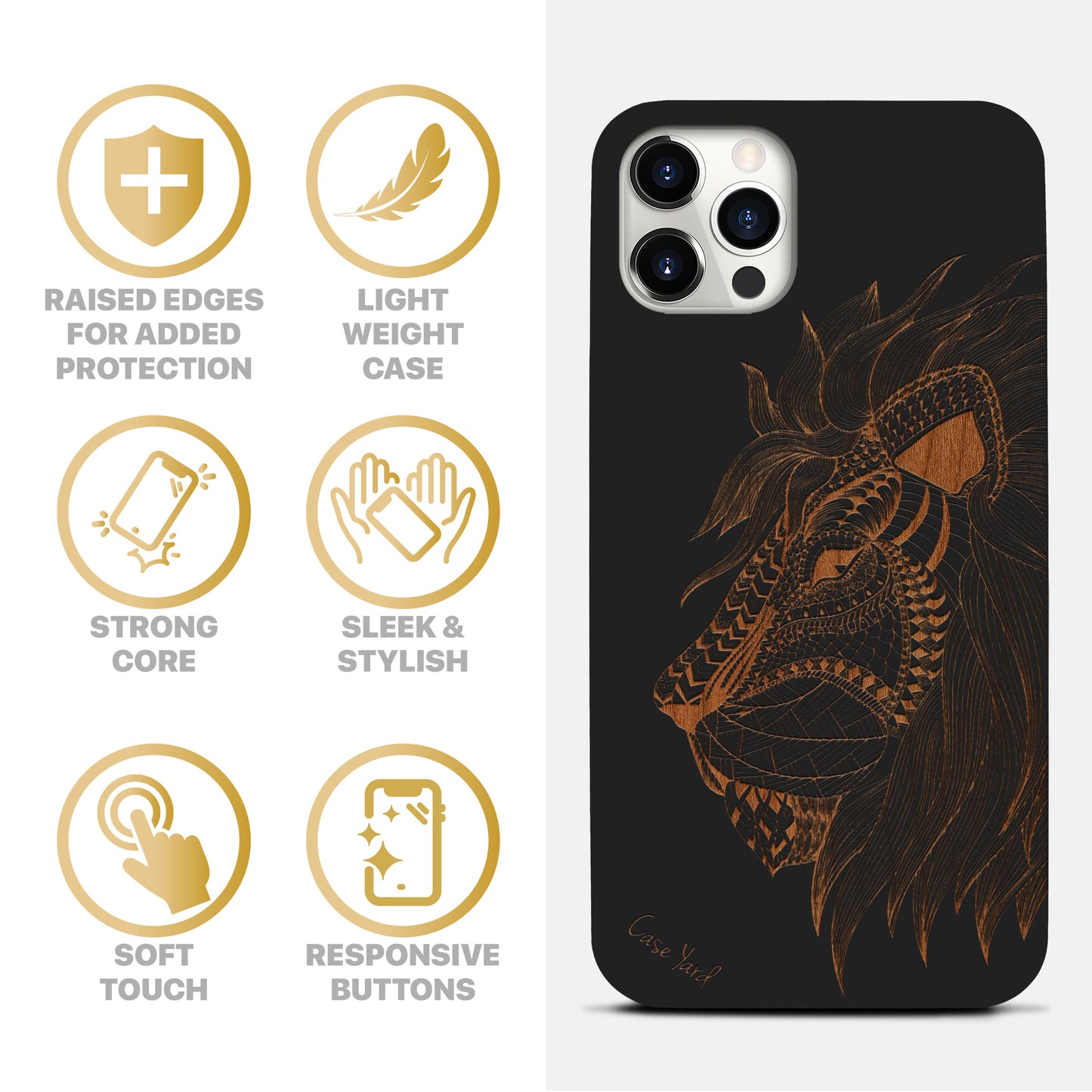 Wooden Cell Phone Case Cover, Laser Engraved case for iPhone & Samsung phone Doodle Lion Face Design