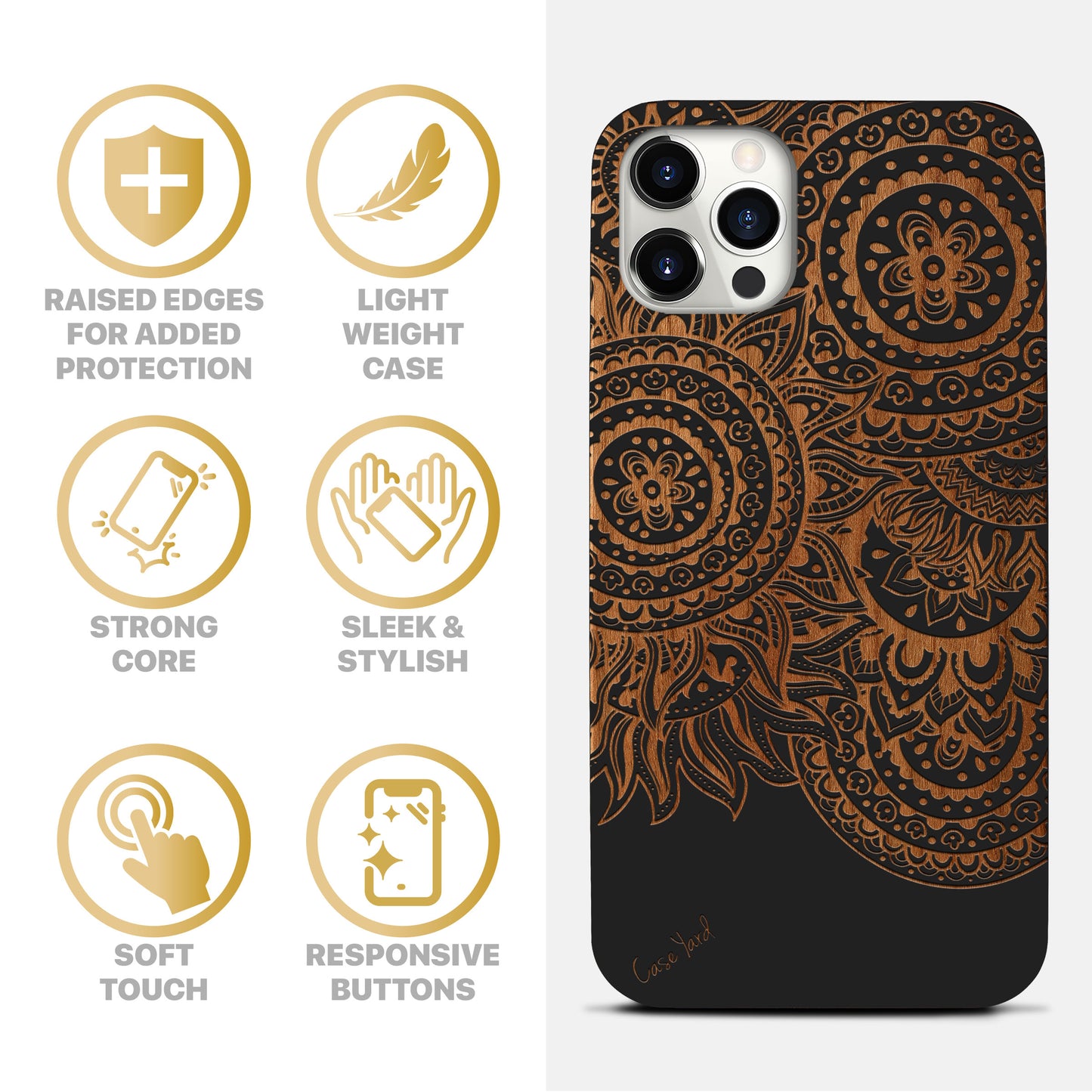 Wooden Cell Phone Case Cover, Laser Engraved case for iPhone & Samsung phone Geo Henna Design
