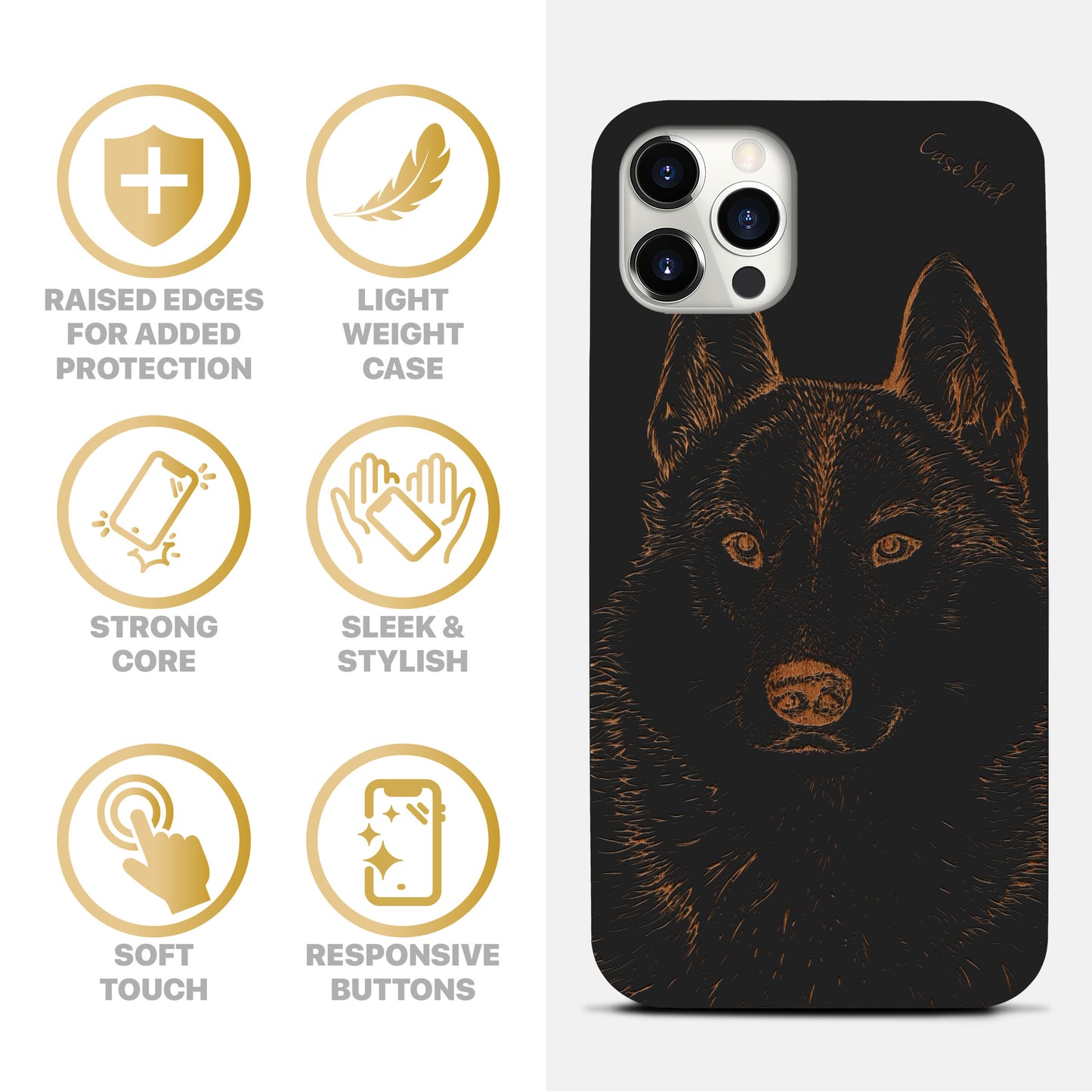 Wooden Cell Phone Case Cover, Laser Engraved case for iPhone & Samsung phone Siberian Husky Design