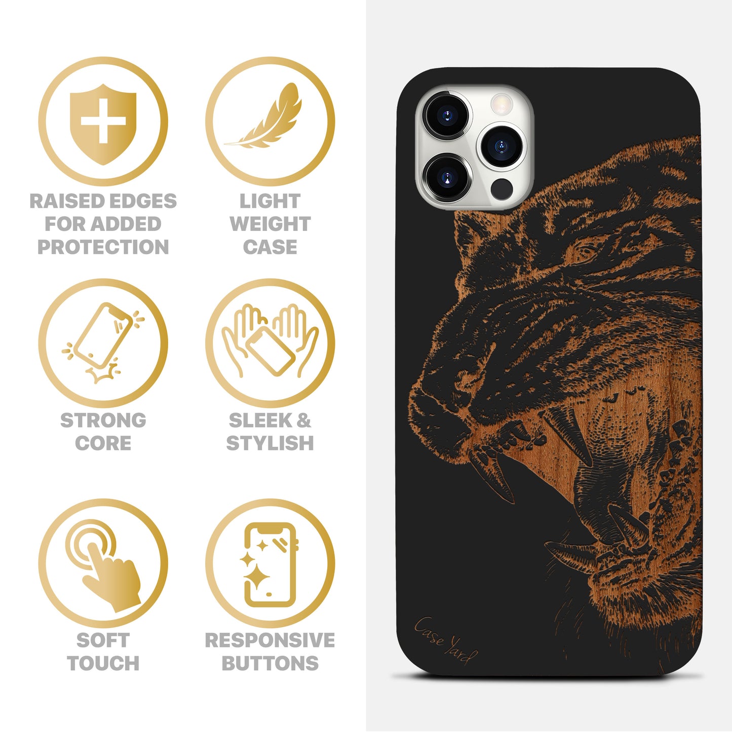 Wooden Cell Phone Case Cover, Laser Engraved case for iPhone & Samsung phone Roaring Tiger Design