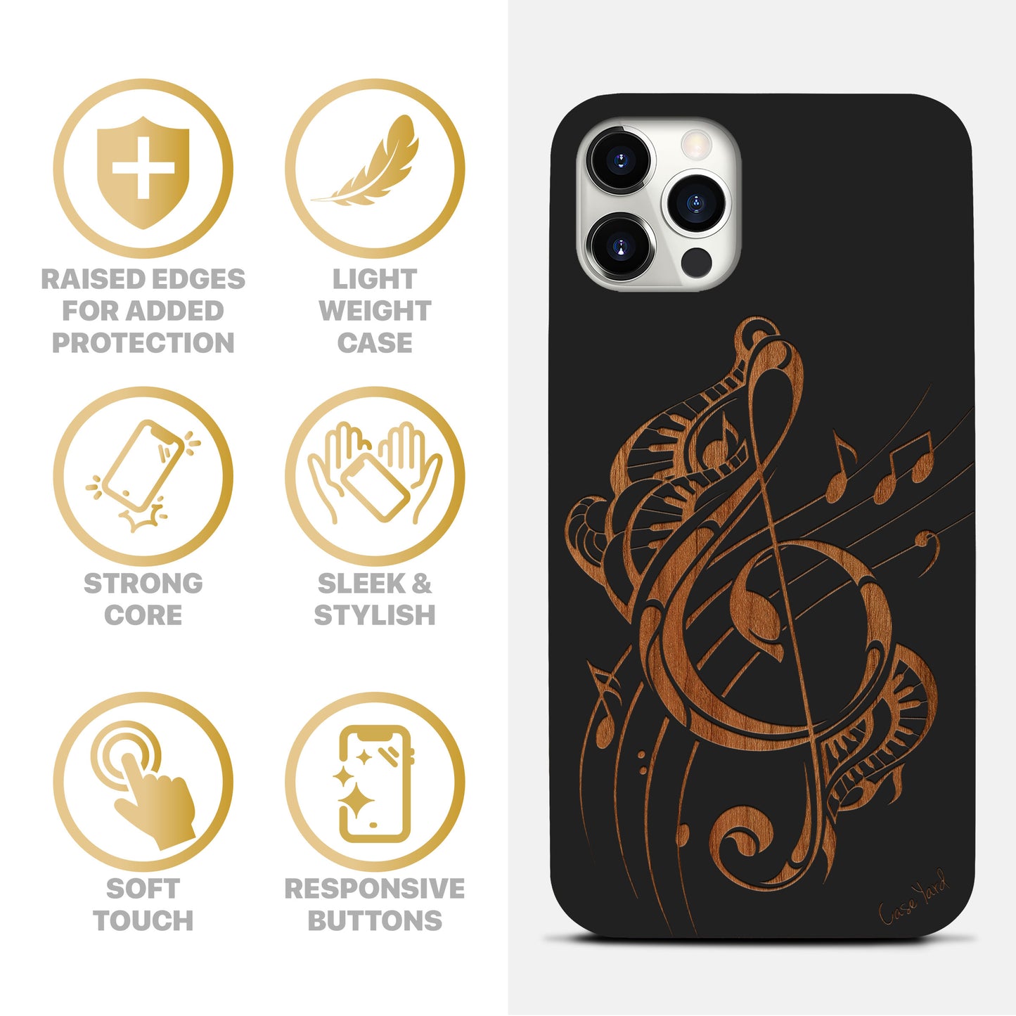 Wooden Cell Phone Case Cover, Laser Engraved case for iPhone & Samsung phone Tribal Music Note Design