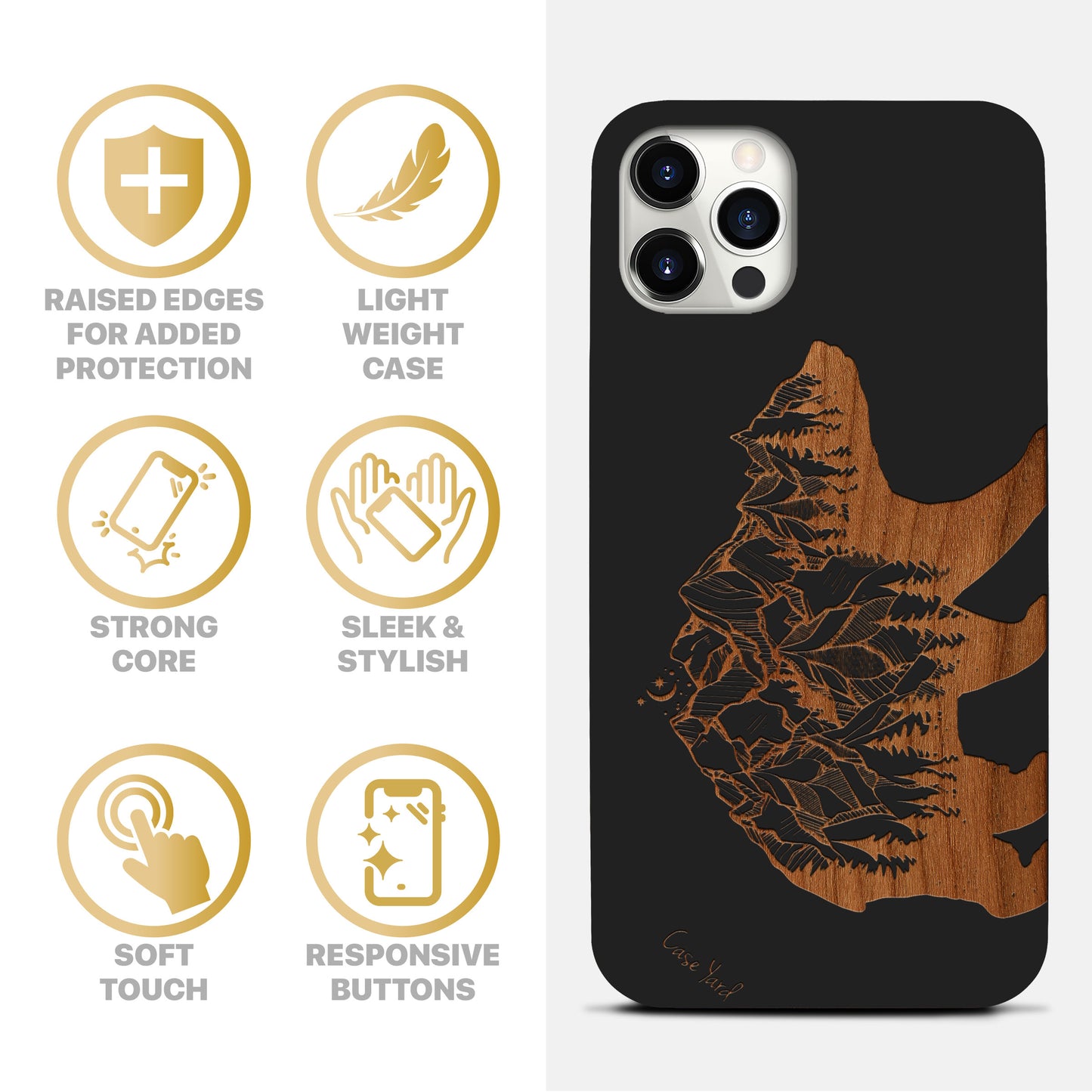 Wooden Cell Phone Case Cover, Laser Engraved case for iPhone & Samsung phone Forest Bear Design
