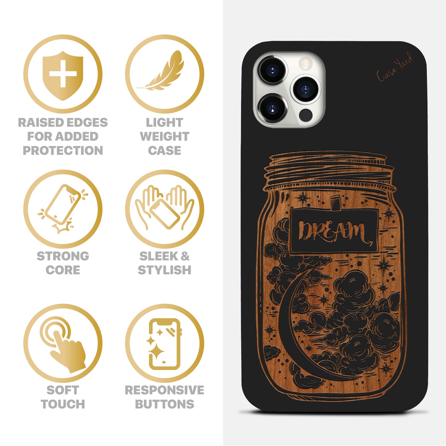 Wooden Cell Phone Case Cover, Laser Engraved case for iPhone & Samsung phone Jar of Dreams Design
