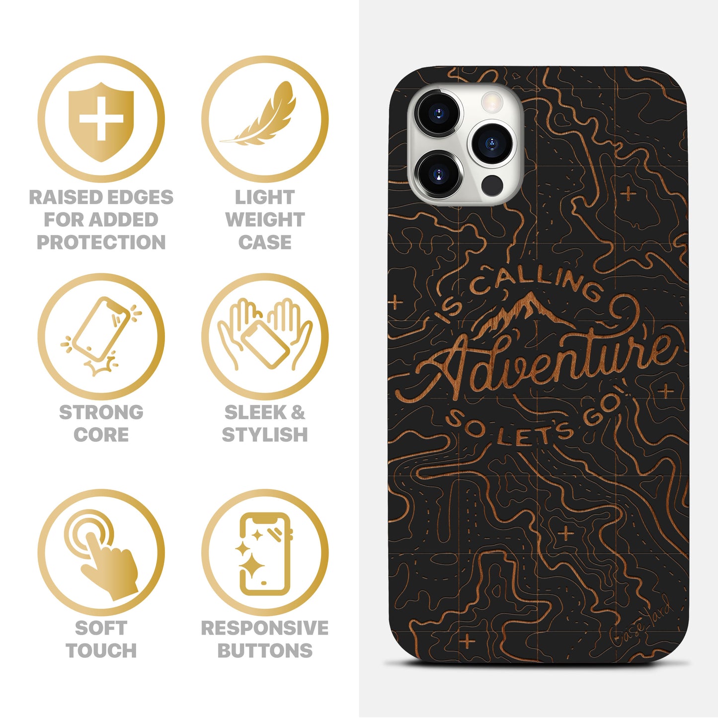 Wooden Cell Phone Case Cover, Laser Engraved case for iPhone & Samsung phone Adventure Design