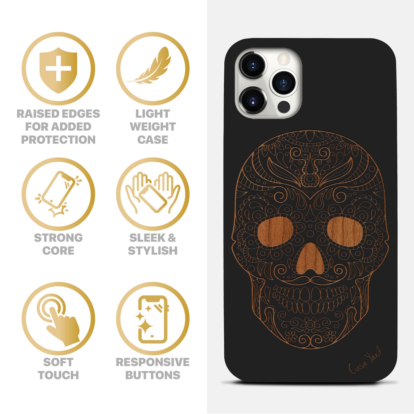 Sugar Skull Wood Wooden Laser Engraved Phone Case