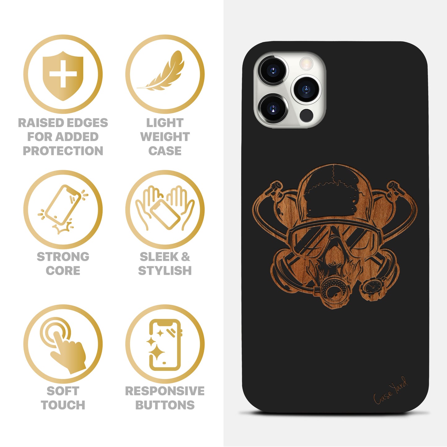 Diver Skull Wooden Laser Engraved Phone Case