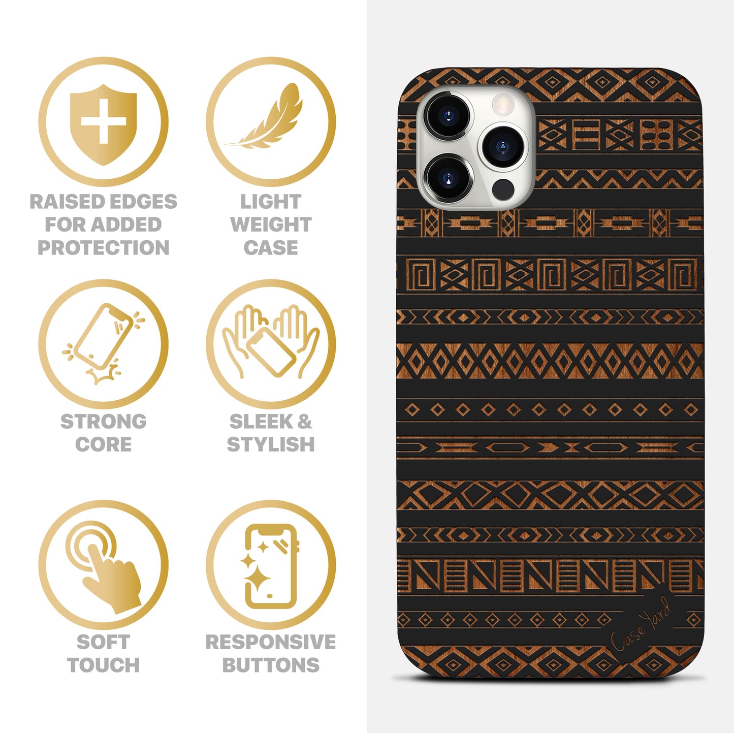 Wooden Cell Phone Case Cover, Laser Engraved case for iPhone & Samsung phone Aztec Pattern Design