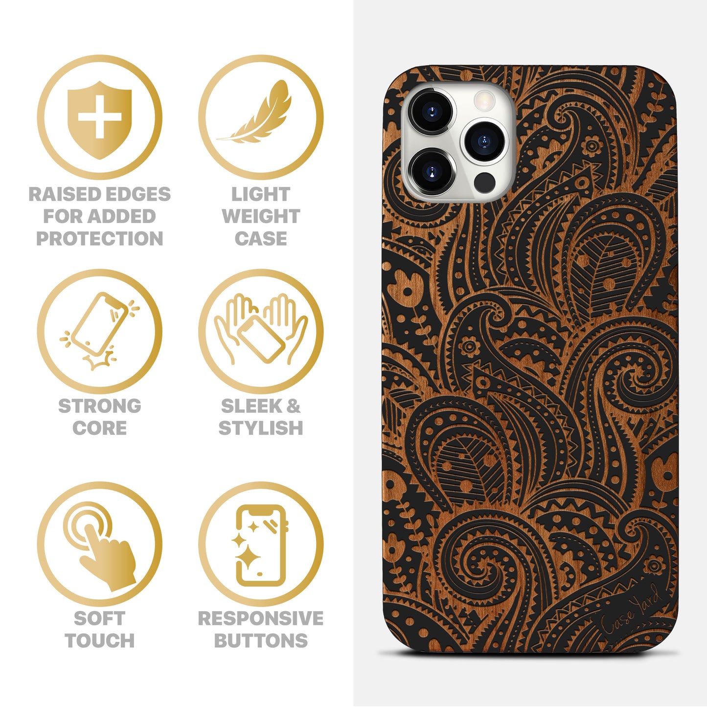 Paisley Wooden Laser Engraved Phone Case