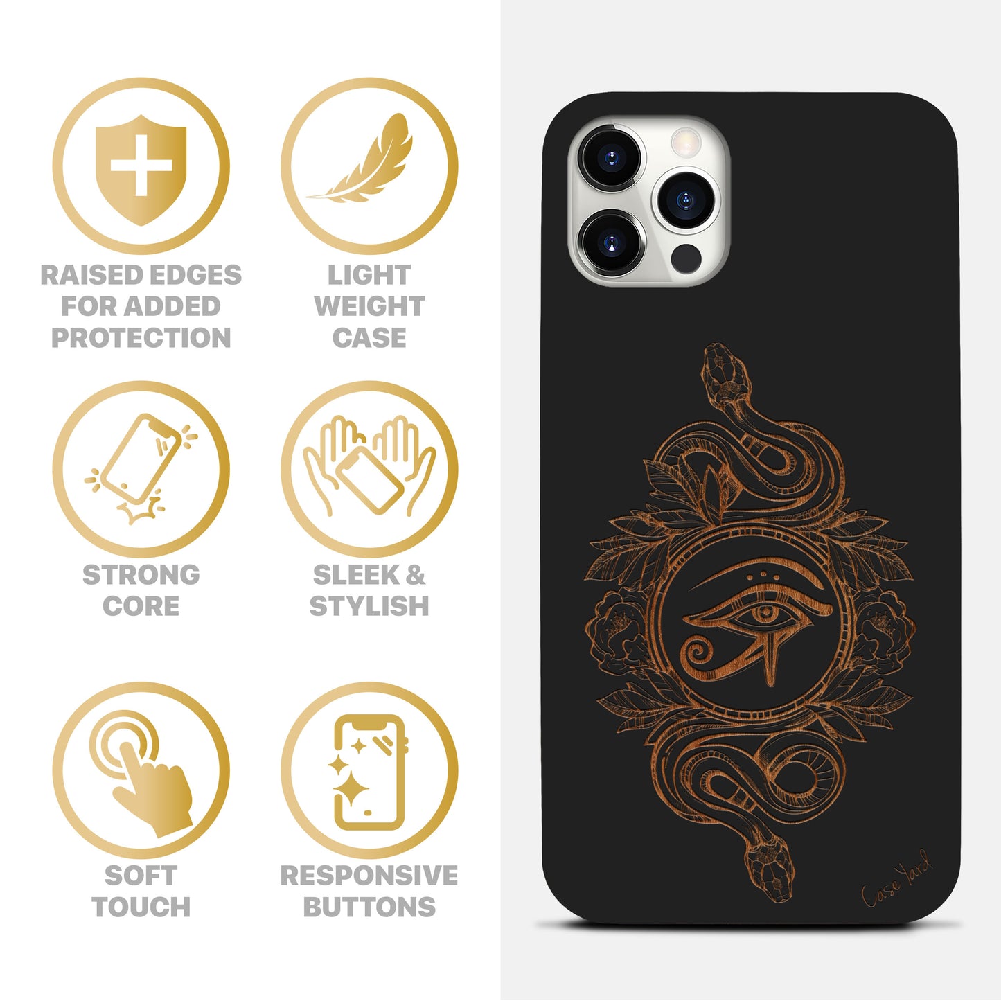 Wooden Cell Phone Case Cover, Laser Engraved case for iPhone & Samsung phone Ra Eye Snake Design