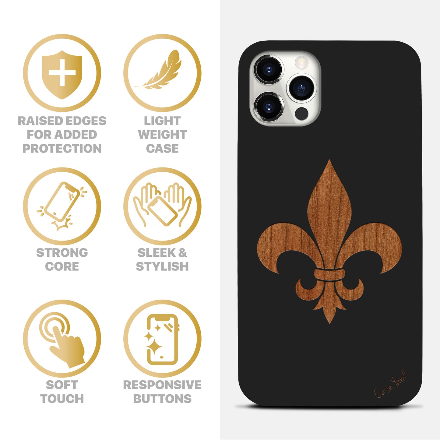 Wooden Cell Phone Case Cover, Laser Engraved case for iPhone & Samsung phone French Tip Design