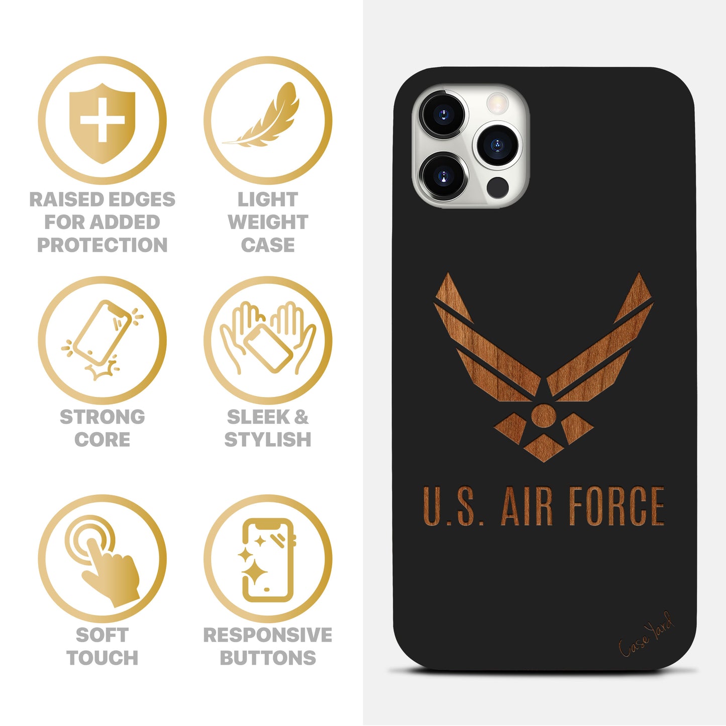 Wooden Cell Phone Case Cover, Laser Engraved case for iPhone & Samsung phone Air Force 1 Design