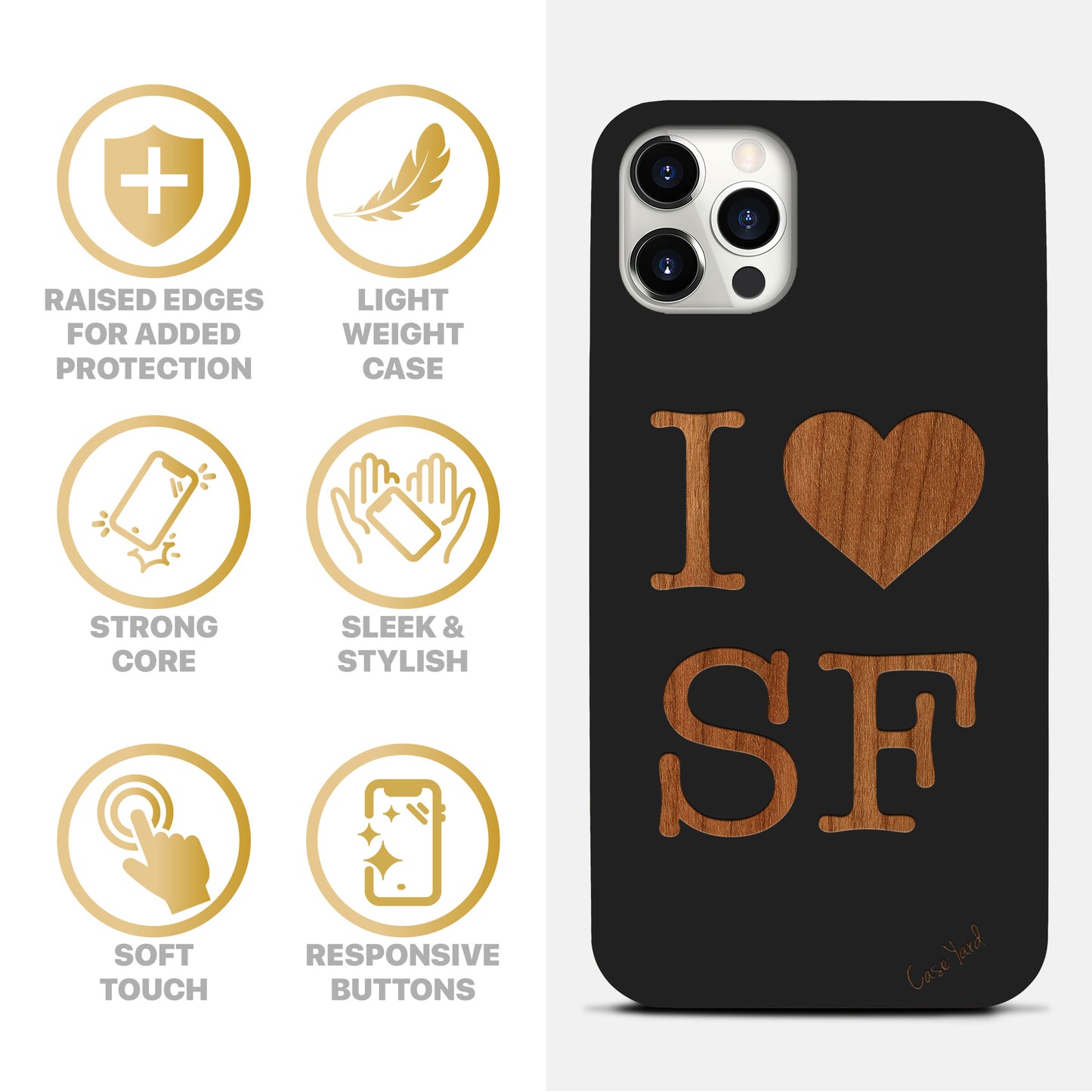 Wooden Cell Phone Case Cover, Laser Engraved case for iPhone & Samsung phone I Love SF Design