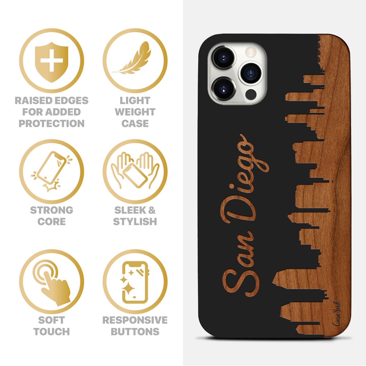 San Diego Skyline Wooden Laser Engraved Phone Case