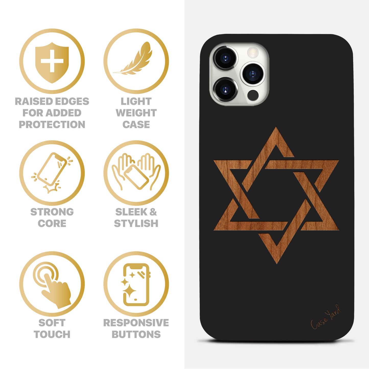 Wooden Cell Phone Case Cover, Laser Engraved case for iPhone & Samsung phone David Star Design