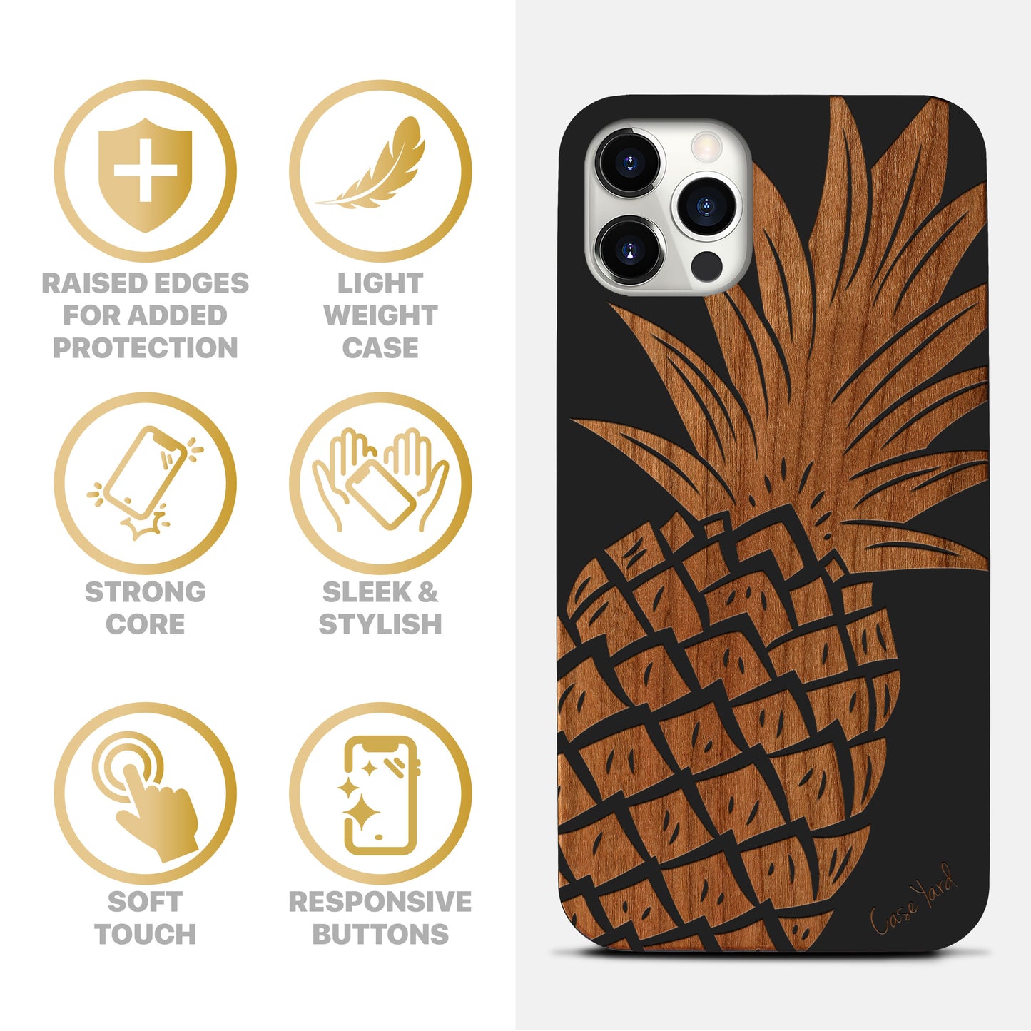 Wooden Cell Phone Case Cover, Laser Engraved case for iPhone & Samsung phone Pineapple Design