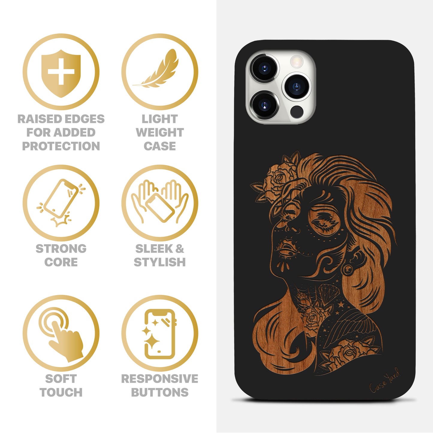 Wooden Cell Phone Case Cover, Laser Engraved case for iPhone & Samsung phone Sucra Donna Day Of Dead Design