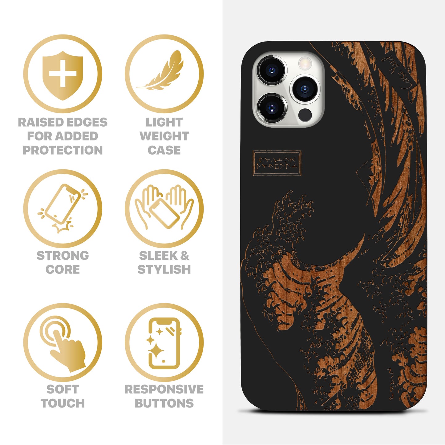 Wooden Cell Phone Case Cover, Laser Engraved case for iPhone & Samsung phone Great Wave Design