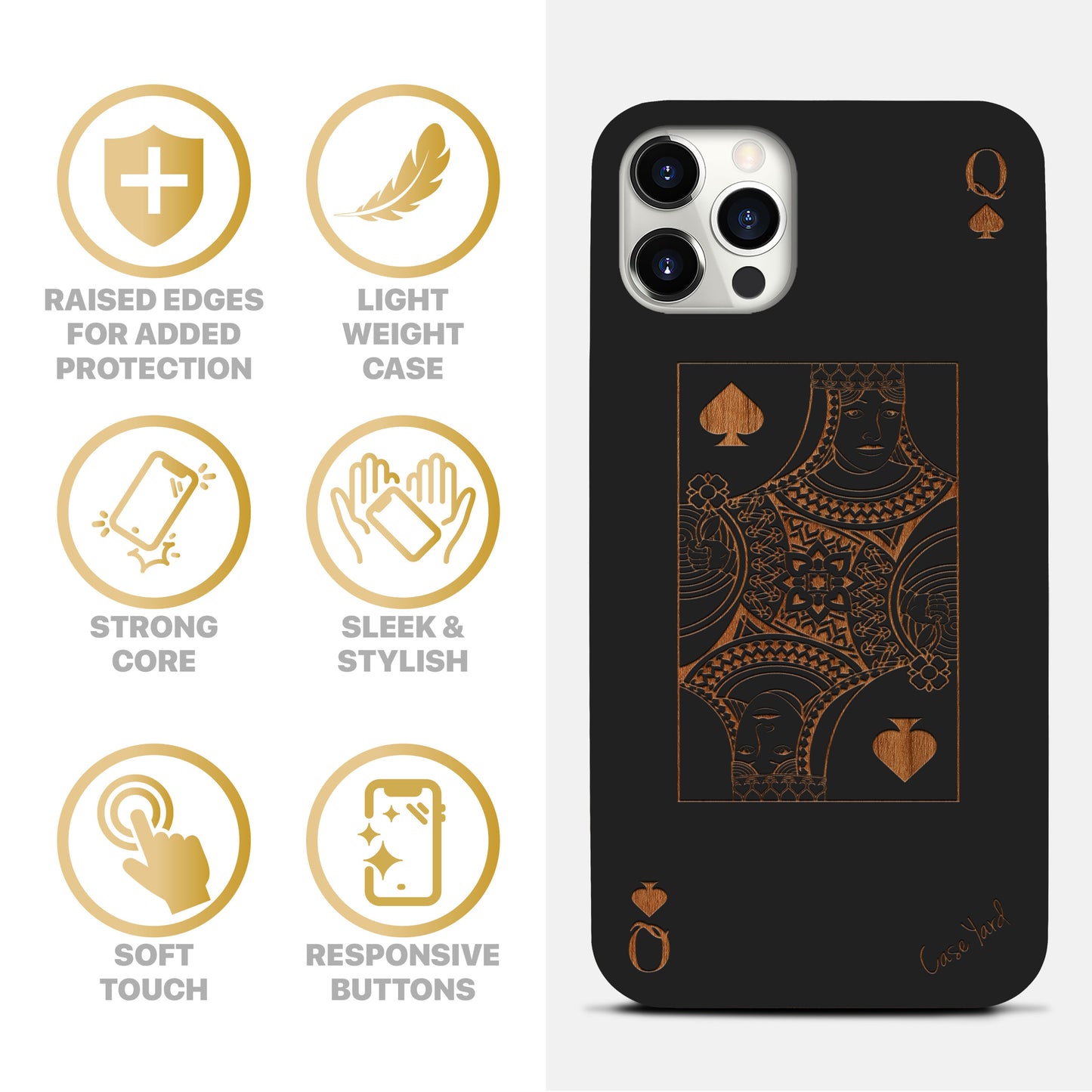Queen of Spade Wooden Laser Engraved Phone Case