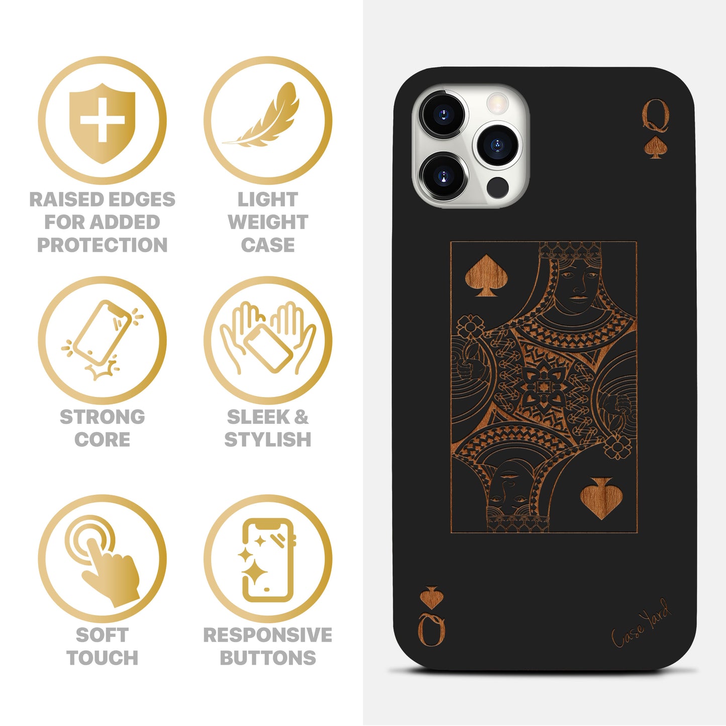 Wooden Cell Phone Case Cover, Laser Engraved case for iPhone & Samsung phone Queen of Spade Design