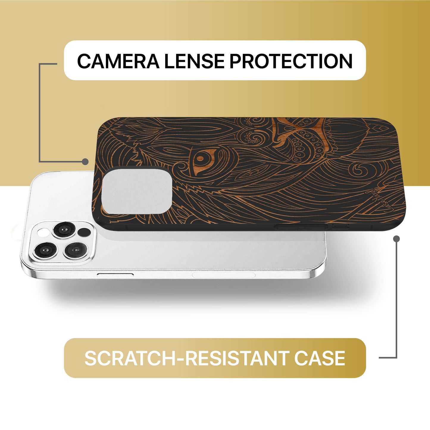 Greek Lion Wooden Laser Engraved Phone Case for iPhone