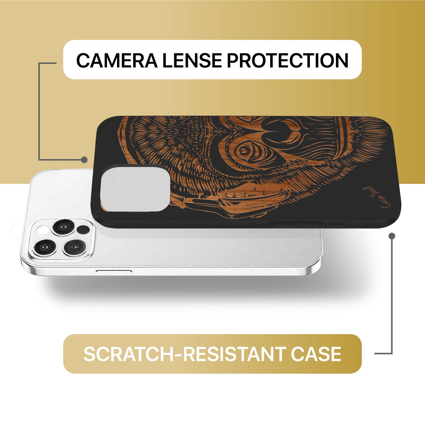 Headphone Monkey Wooden Laser Engraved Phone Case for iPhone