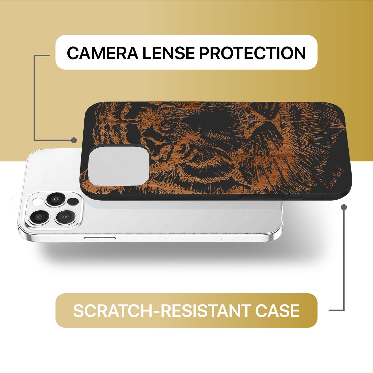 Tiger Sketch Wooden Laser Engraved Phone Case for iPhone